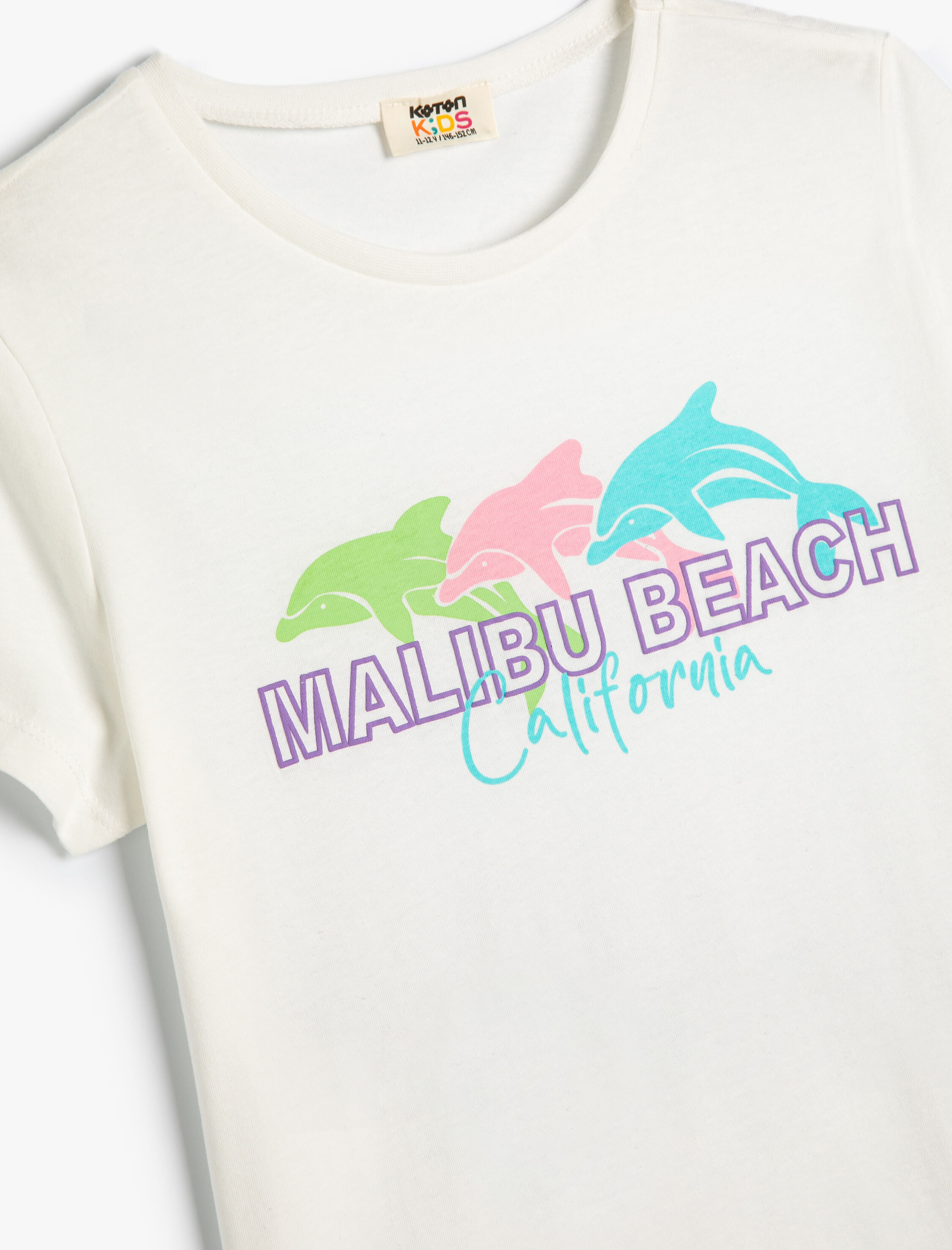  Kız Çocuk Tişört Yunus Baskılı Kısa Kollu Bisiklet Yaka Pamuklu