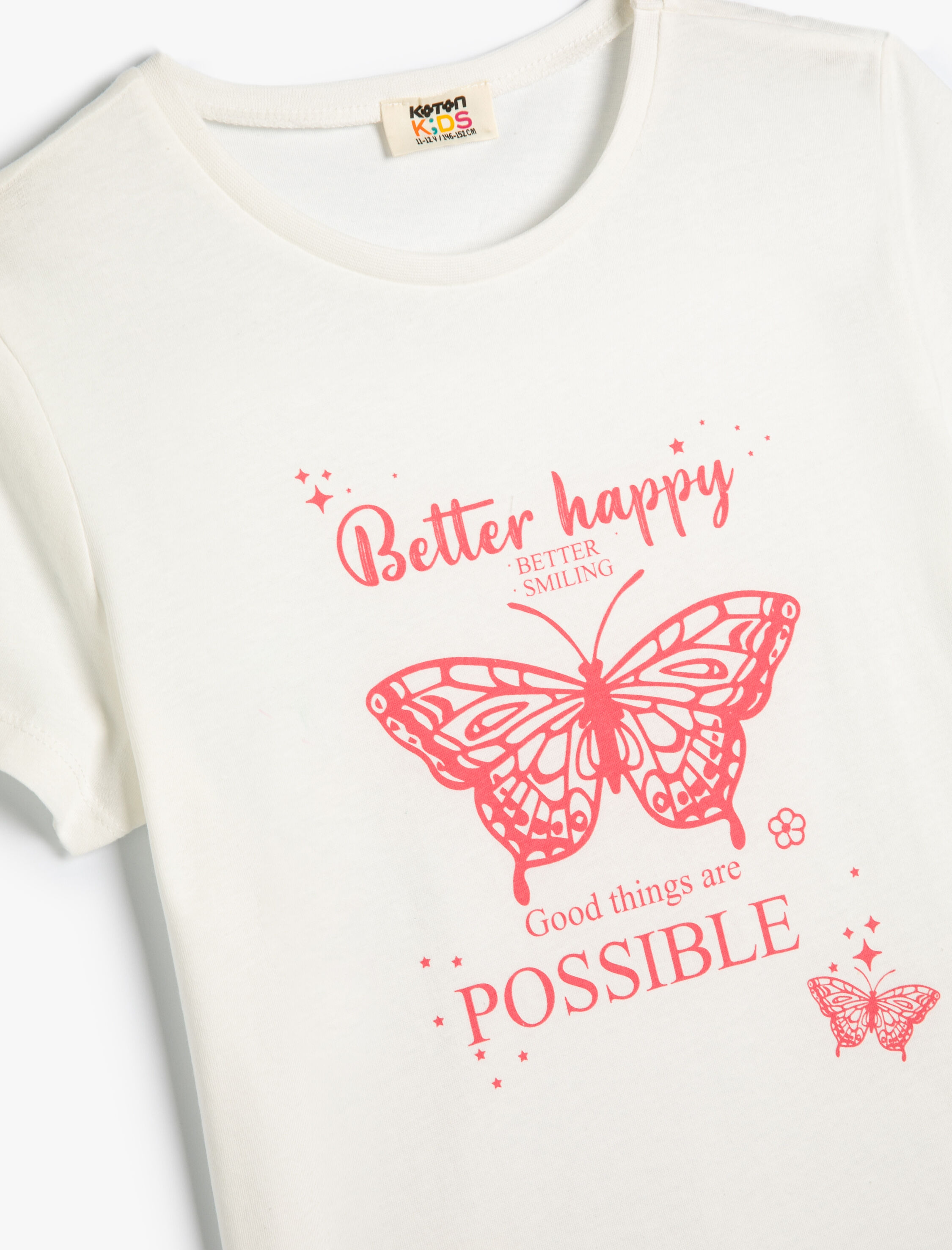  Kız Çocuk Kelebekli Tişört Kısa Kollu Bisiklet Yaka Pamuklu