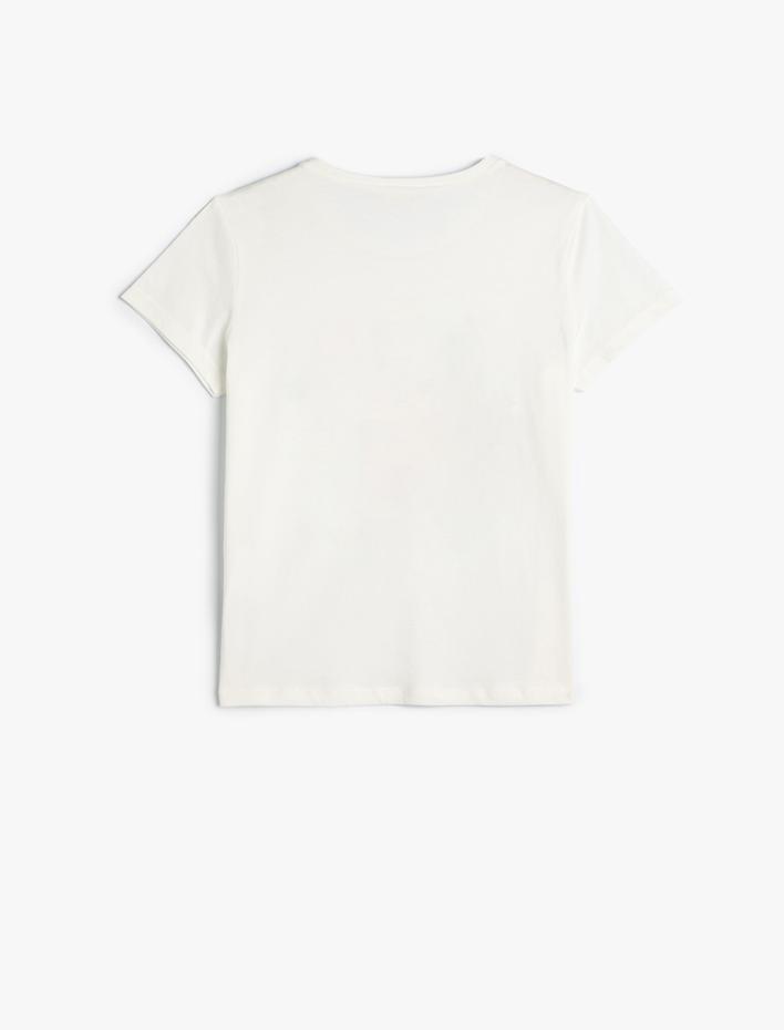 Kız Çocuk Kelebekli Tişört Kısa Kollu Bisiklet Yaka Pamuklu