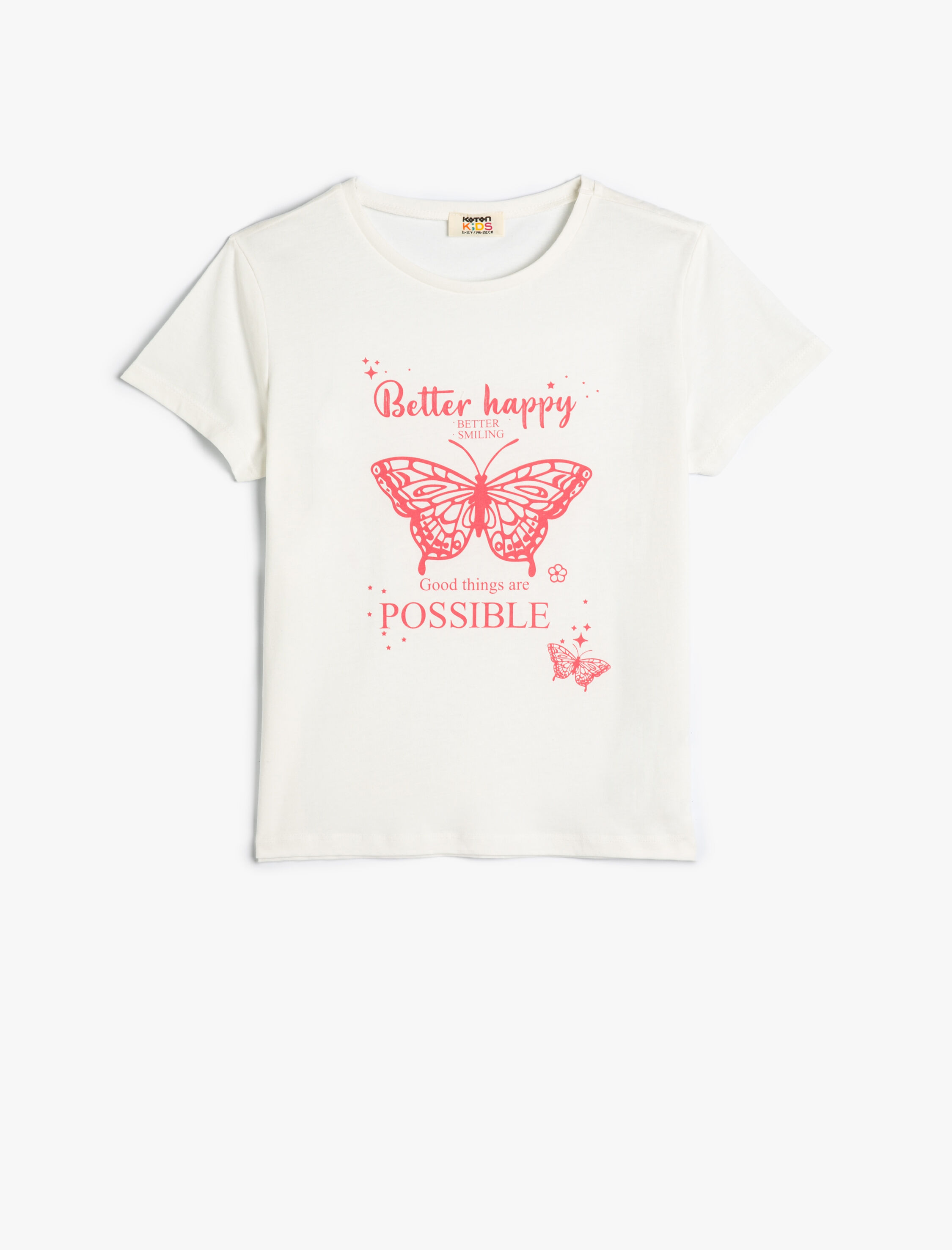  Kız Çocuk Kelebekli Tişört Kısa Kollu Bisiklet Yaka Pamuklu