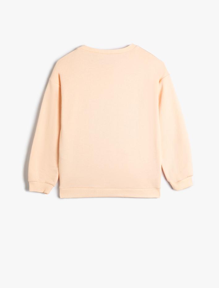 Kız Çocuk Sweatshirt Pullu Payetli Uzun Kollu Bisiklet Yaka Pamuklu