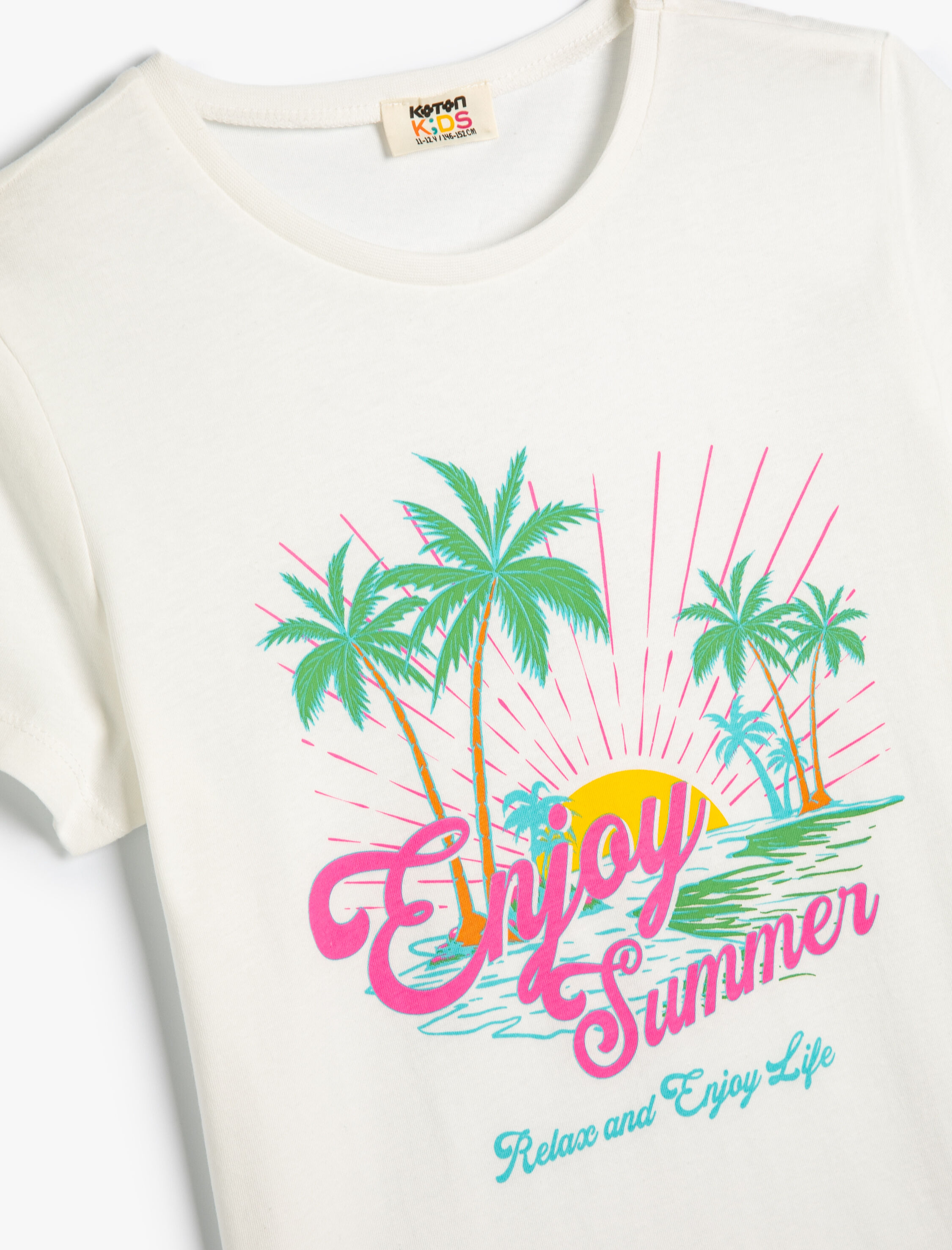  Kız Çocuk Tişört Yaz Temalı Kısa Kollu Bisiklet Yaka Pamuklu