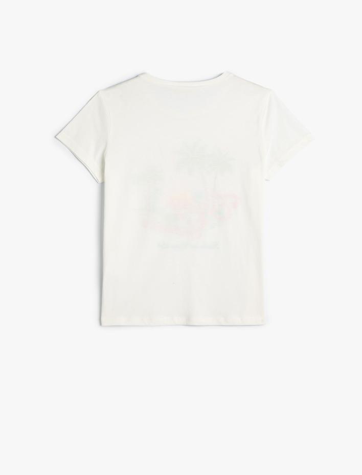 Kız Çocuk Tişört Yaz Temalı Kısa Kollu Bisiklet Yaka Pamuklu