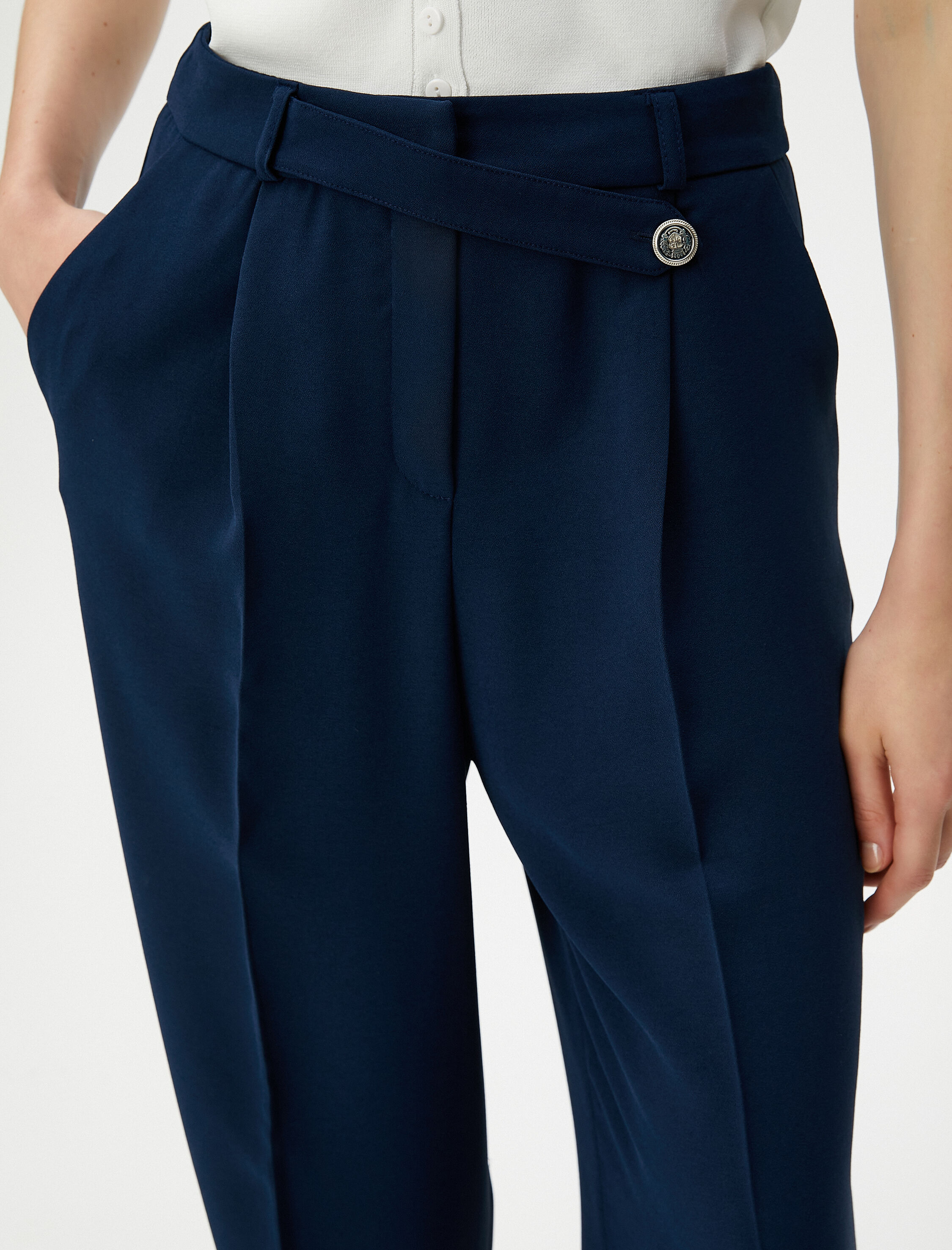   Palazzo Pantolon Yüksek Bel Düz Paça Düğmeli