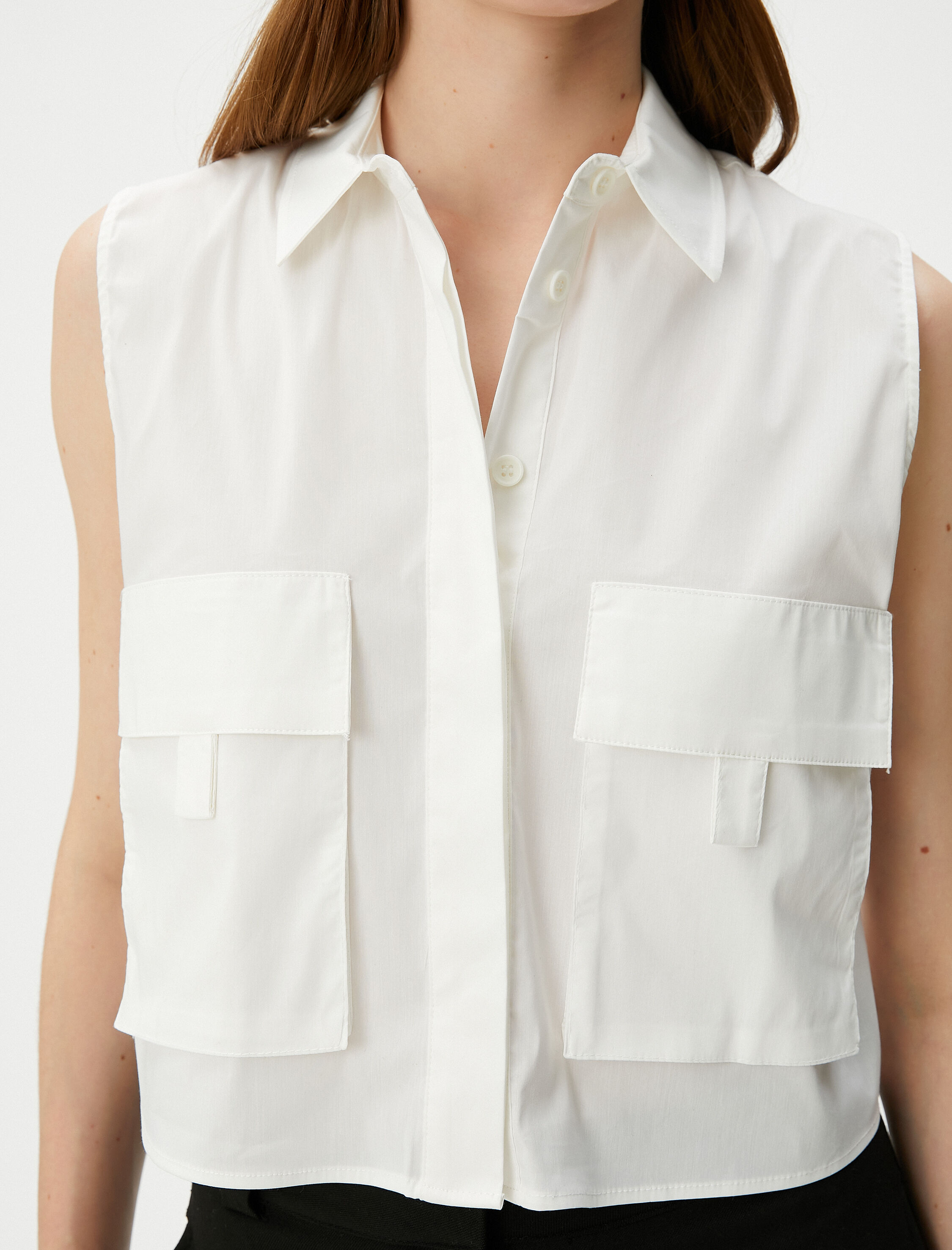   Crop Gömlek Kargo Cepli Kolsuz Düğmeli