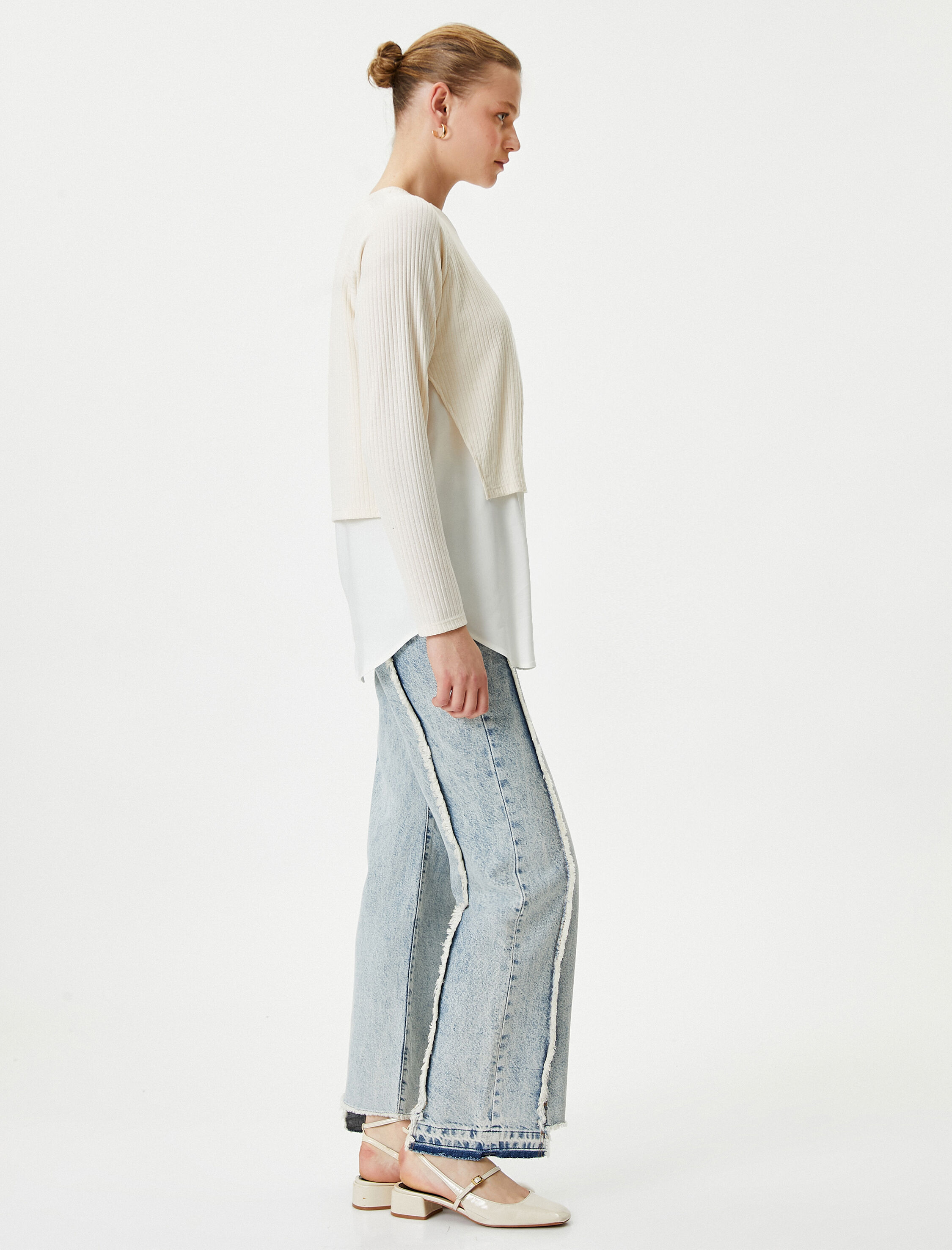   Çift Parça Görünümlü Bluz Uzun Kollu Bisiklet Yaka