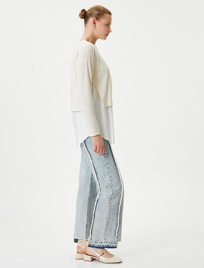  Çift Parça Görünümlü Bluz Uzun Kollu Bisiklet Yaka