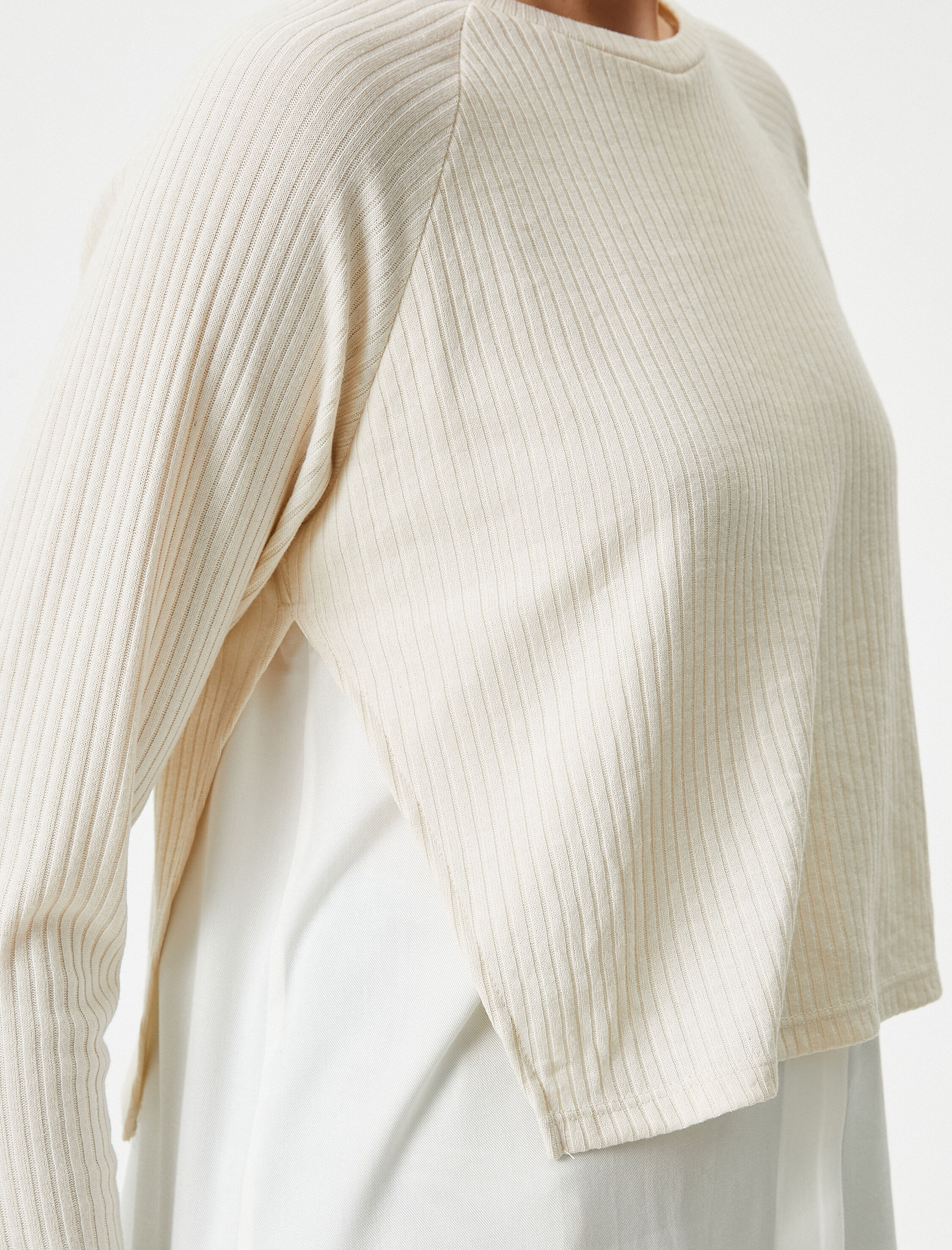   Çift Parça Görünümlü Bluz Uzun Kollu Bisiklet Yaka