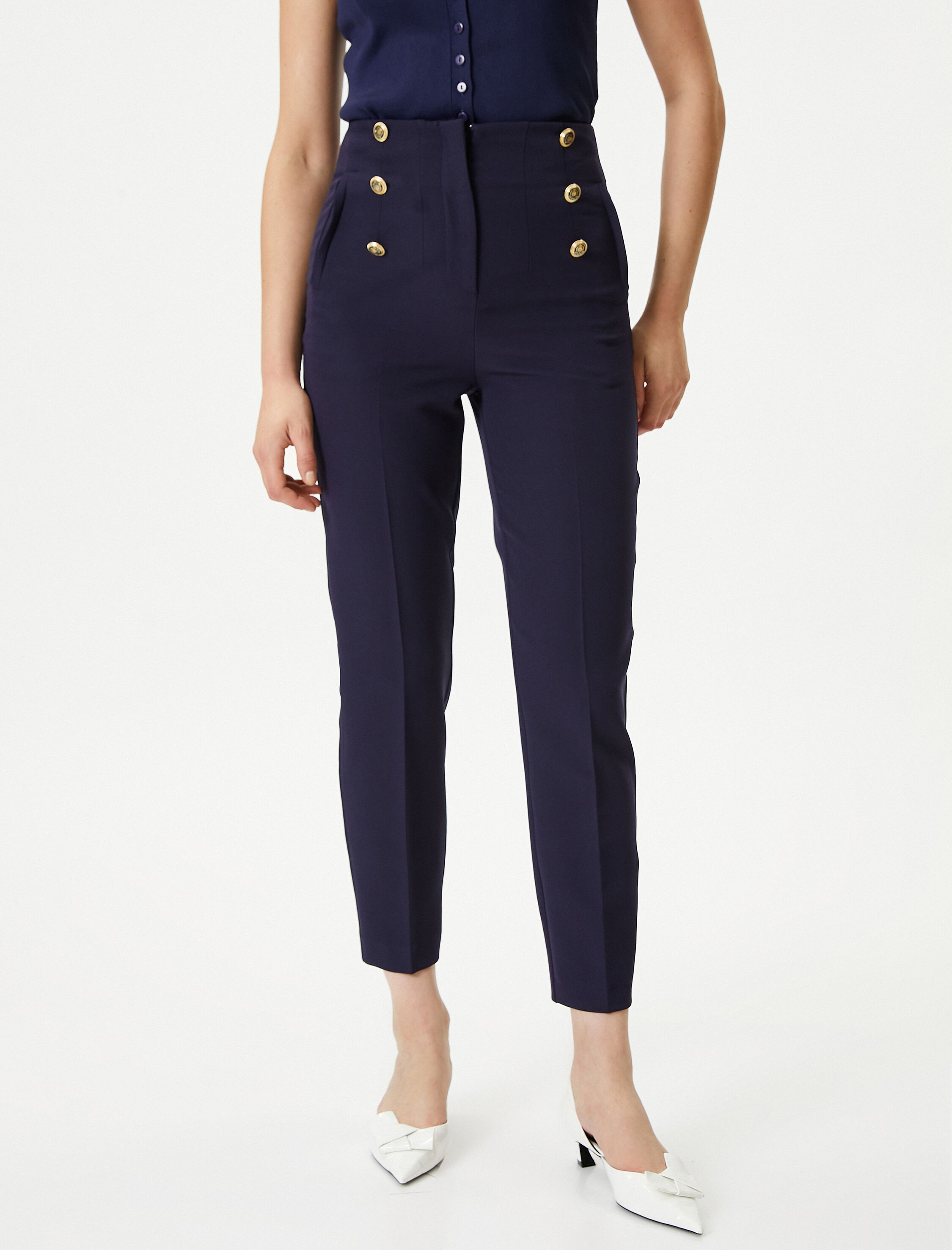   Kumaş Cigarette Pantolon Gold Düğmeli Cepli Normal Bel