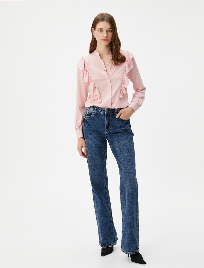  Hakim Yaka Gömlek Uzun Kollu Düğmeli Fırfırlı