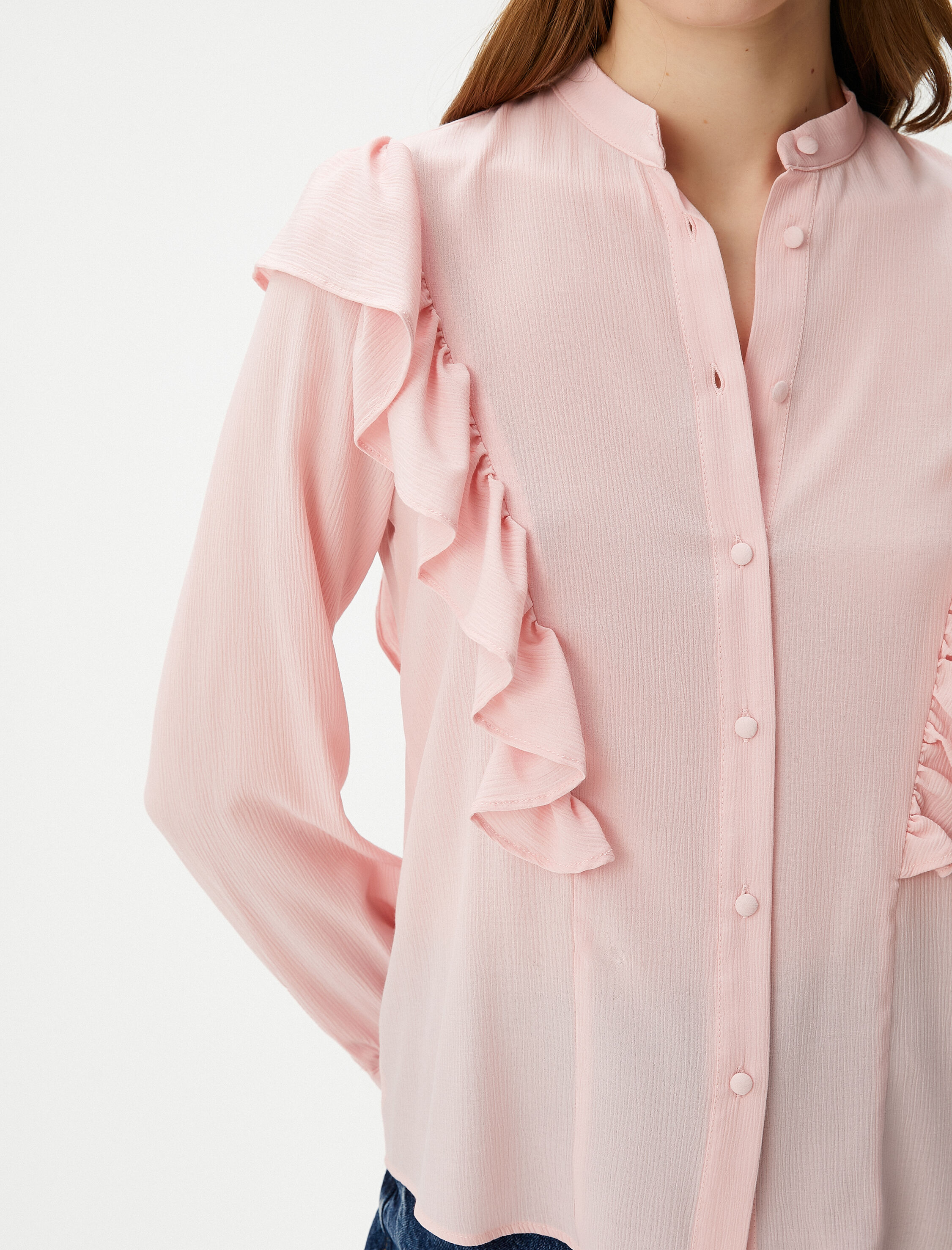   Hakim Yaka Gömlek Uzun Kollu Düğmeli Fırfırlı