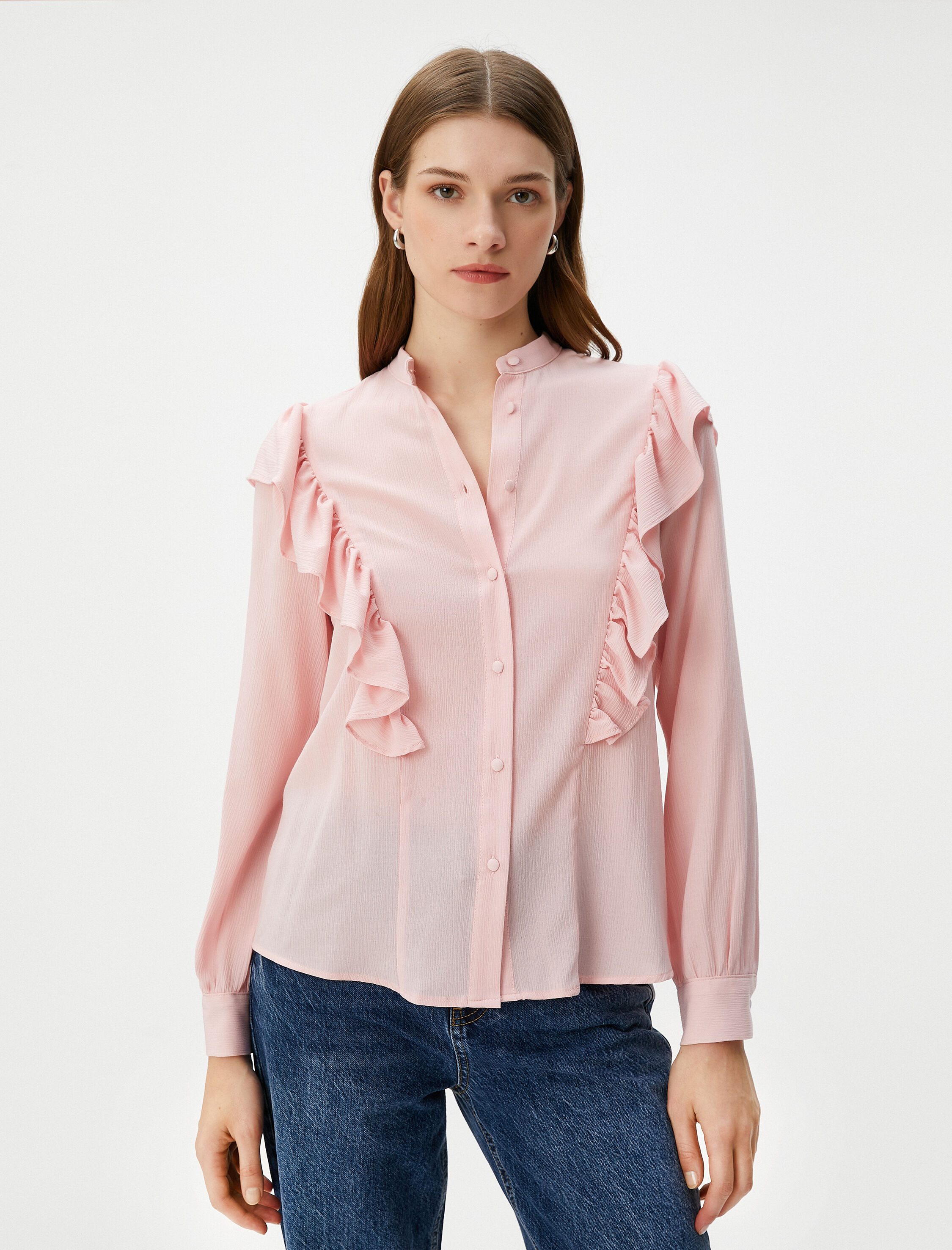   Hakim Yaka Gömlek Uzun Kollu Düğmeli Fırfırlı