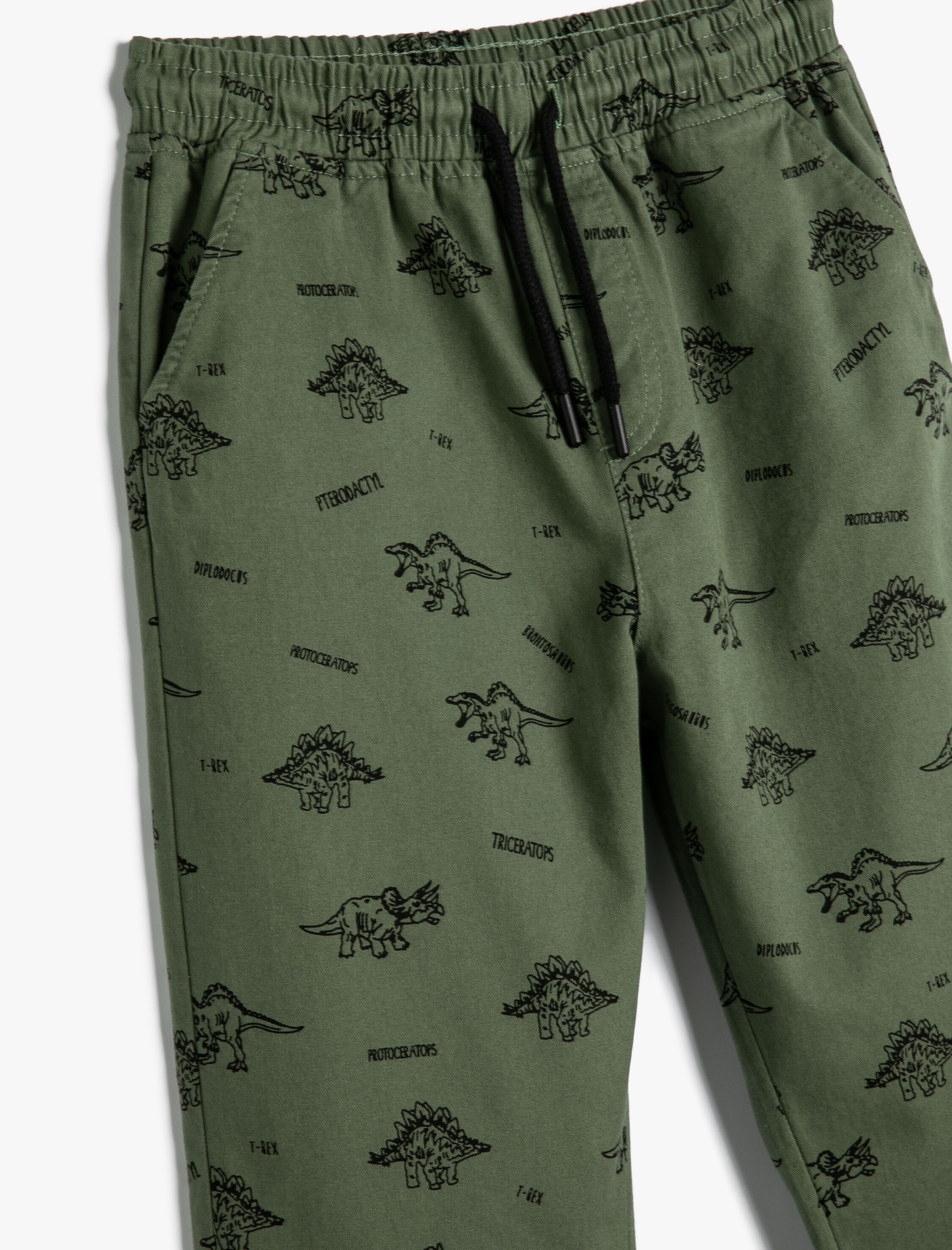  Erkek Çocuk Dinozorlu Eşofman Altı Beli Bağlamalı Şardonlu Pamuklu