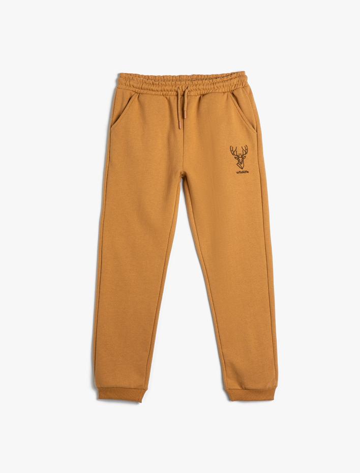 Erkek Çocuk Jogger Eşofman Altı Geyik Baskılı Beli Bağlamalı Şardonlu