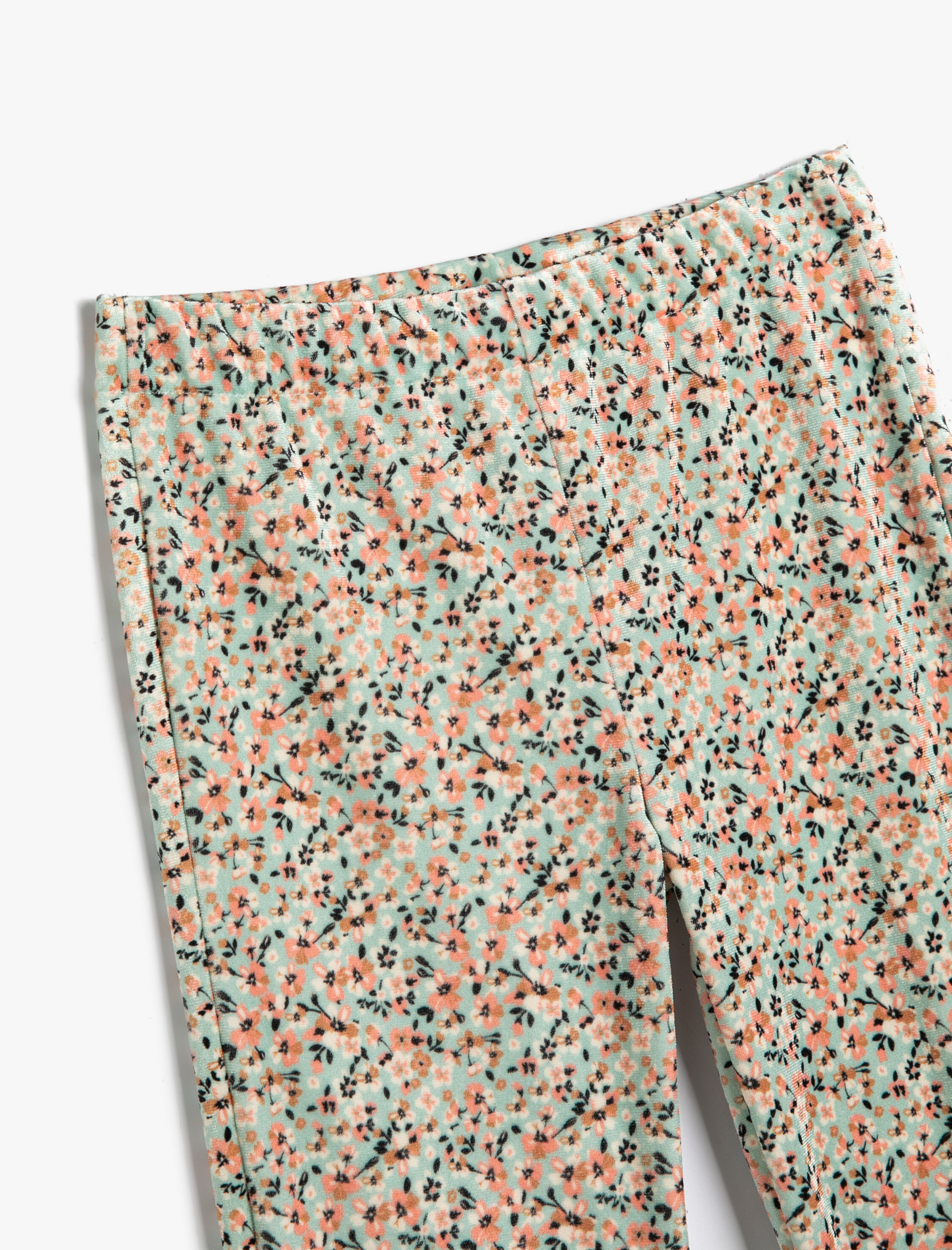  Kız Çocuk Çiçekli İspanyol Paça Pantolon Beli Lastikli