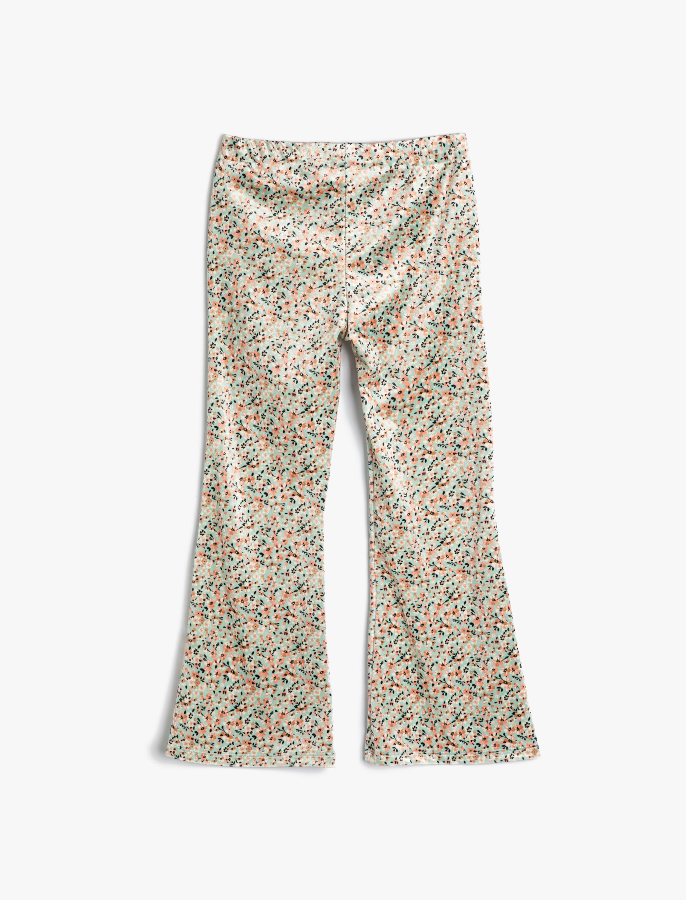  Kız Çocuk Çiçekli İspanyol Paça Pantolon Beli Lastikli