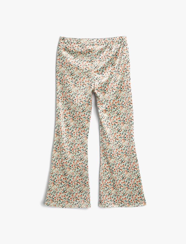 Kız Çocuk Çiçekli İspanyol Paça Pantolon Beli Lastikli