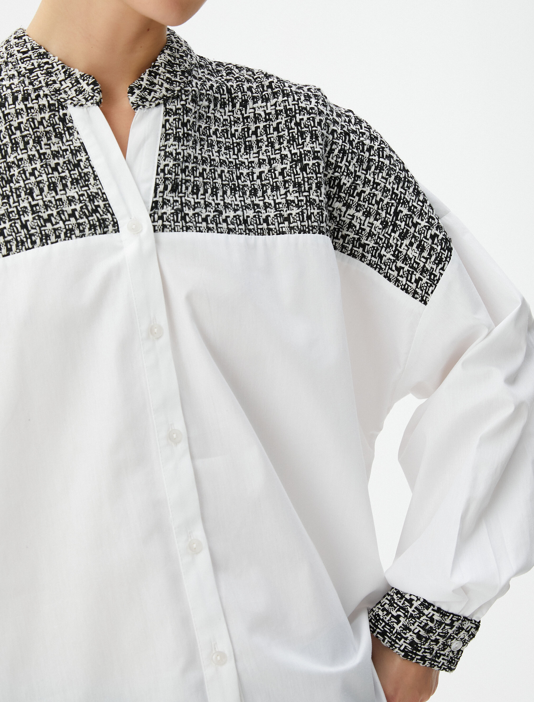   Uzun Kollu Poplin Gömlek Tüvit Detaylı Hakim Yaka Düğmeli Pamuklu