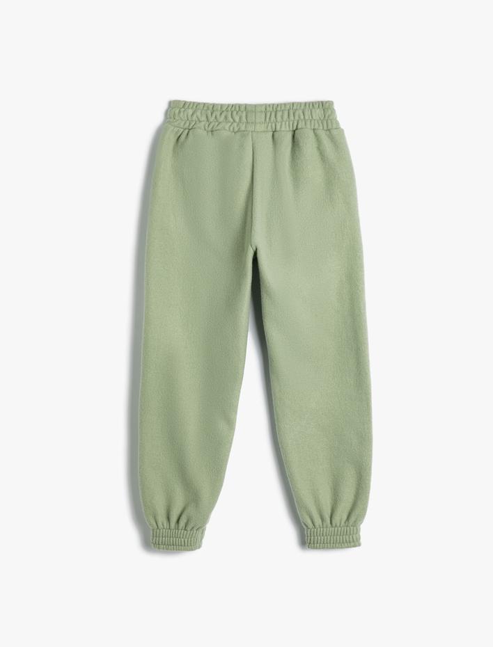 Kız Çocuk Polar Jogger Eşofman Altı Aplikeli Cepli Beli Lastikli Şardonlu