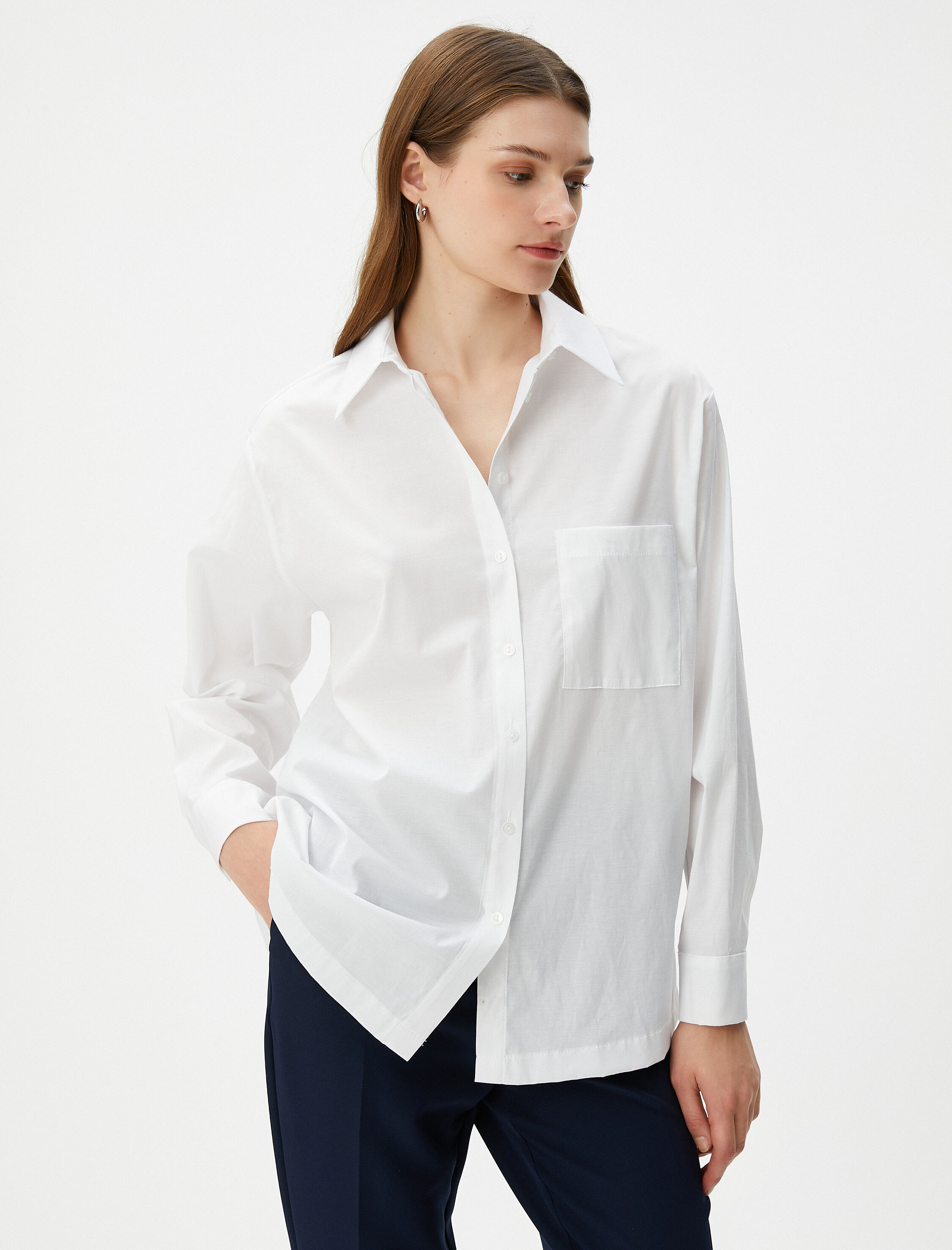 Oversize Gömlek Uzun Kollu Düğmeli Cepli