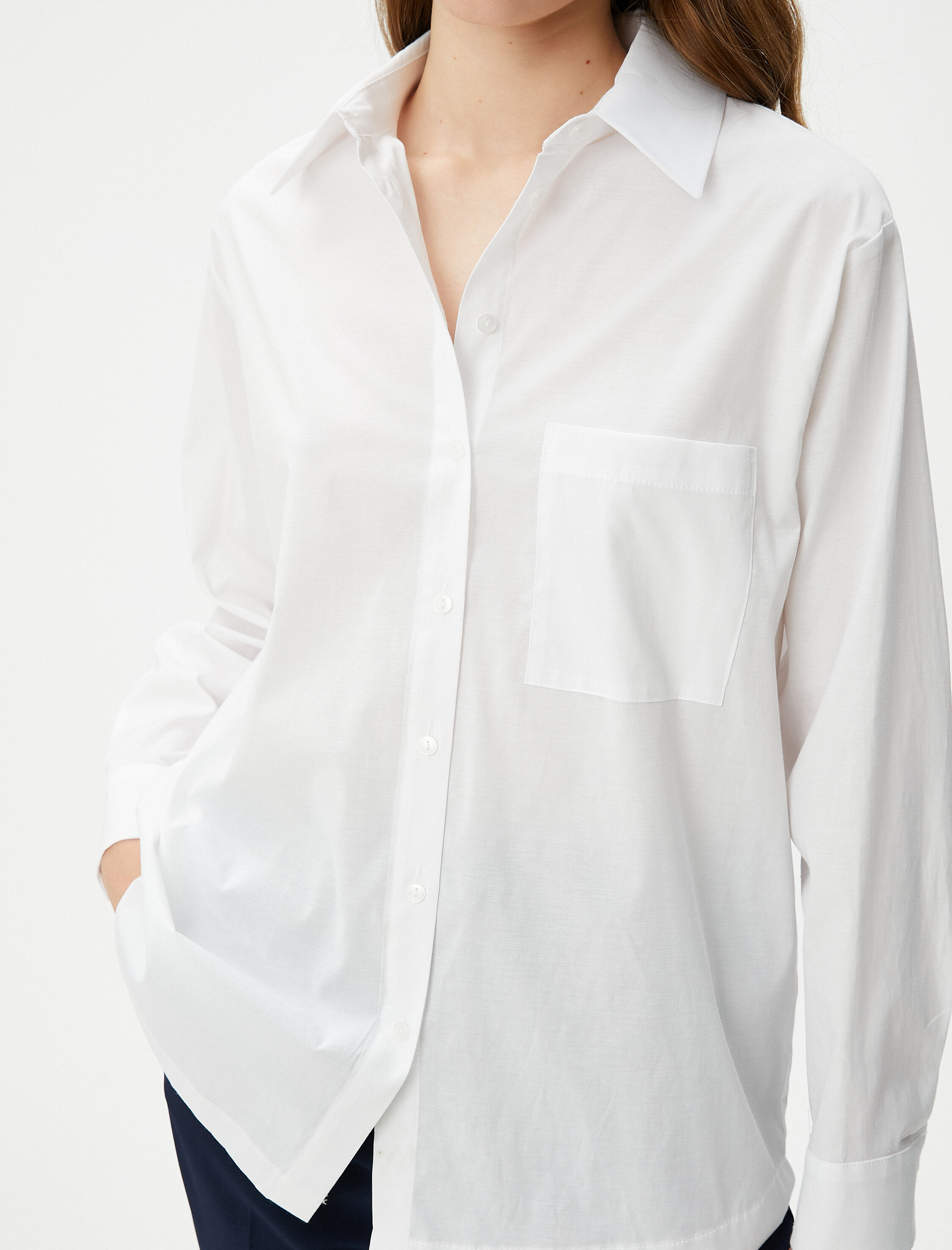 Oversize Gömlek Uzun Kollu Düğmeli Cepli