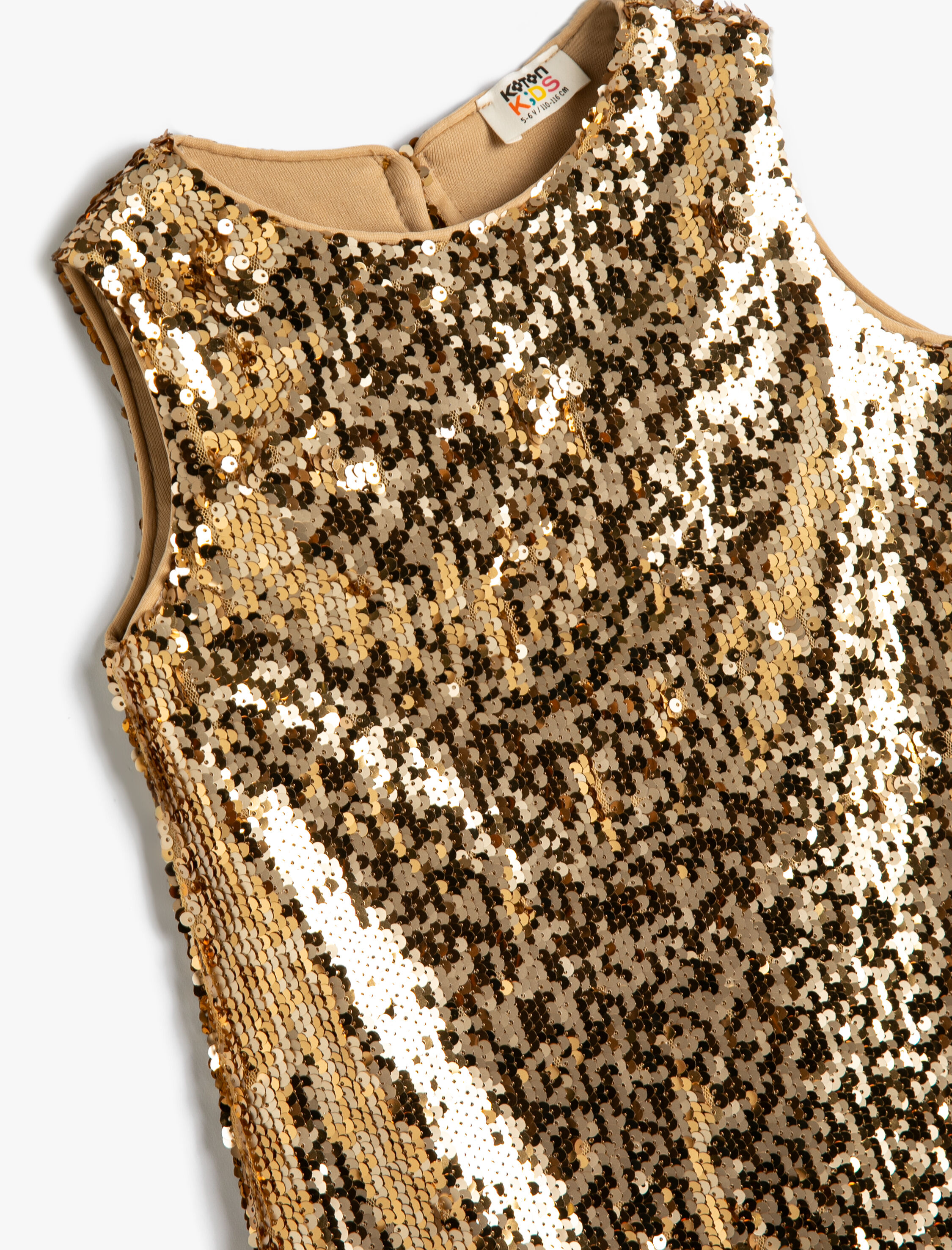  Kız Çocuk Pullu Payetli Elbise Kolsuz Yuvarlak Yaka