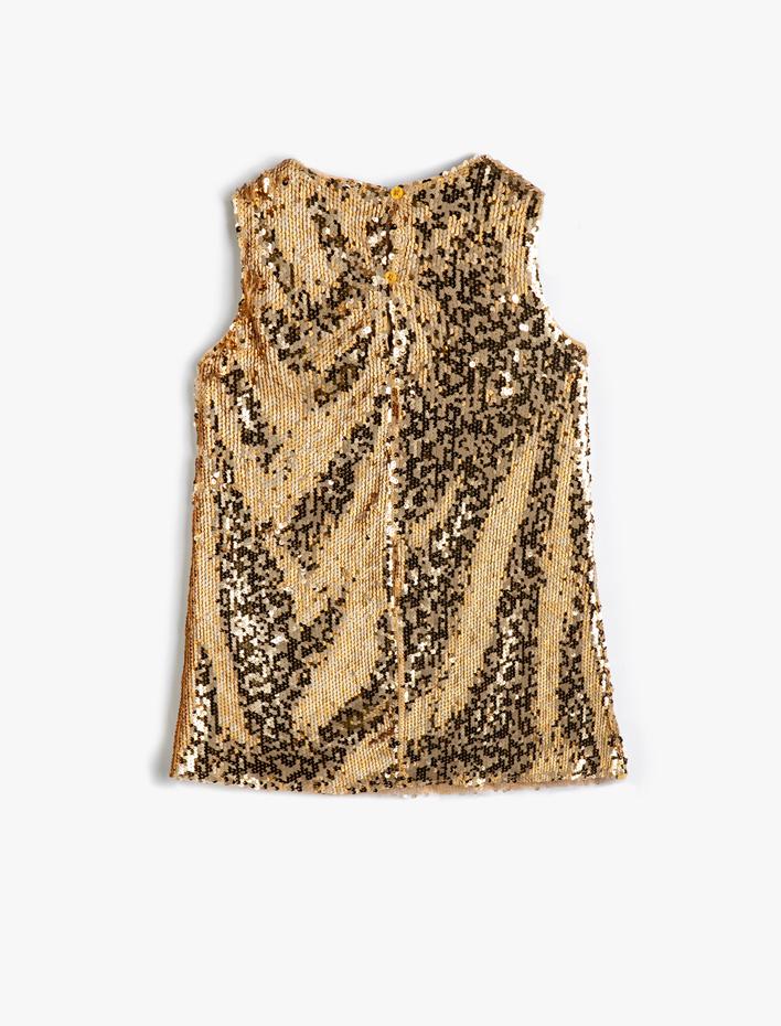 Kız Çocuk Pullu Payetli Elbise Kolsuz Yuvarlak Yaka