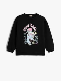 Anime Baskılı Sweatshirt Bisiklet Yaka Şardonlu