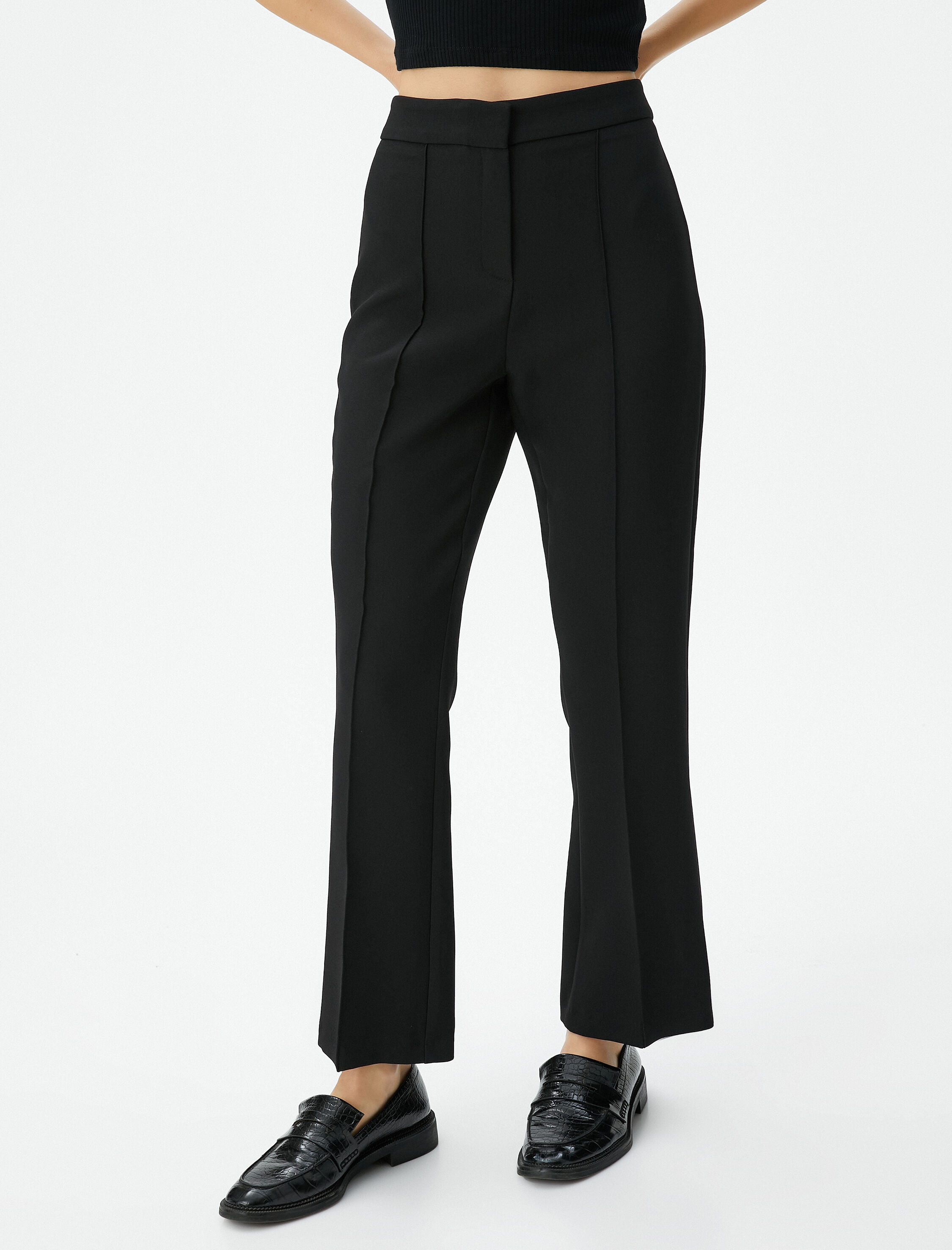   Kumaş Culotte Pantolon Yüksek Bel Nervürlü