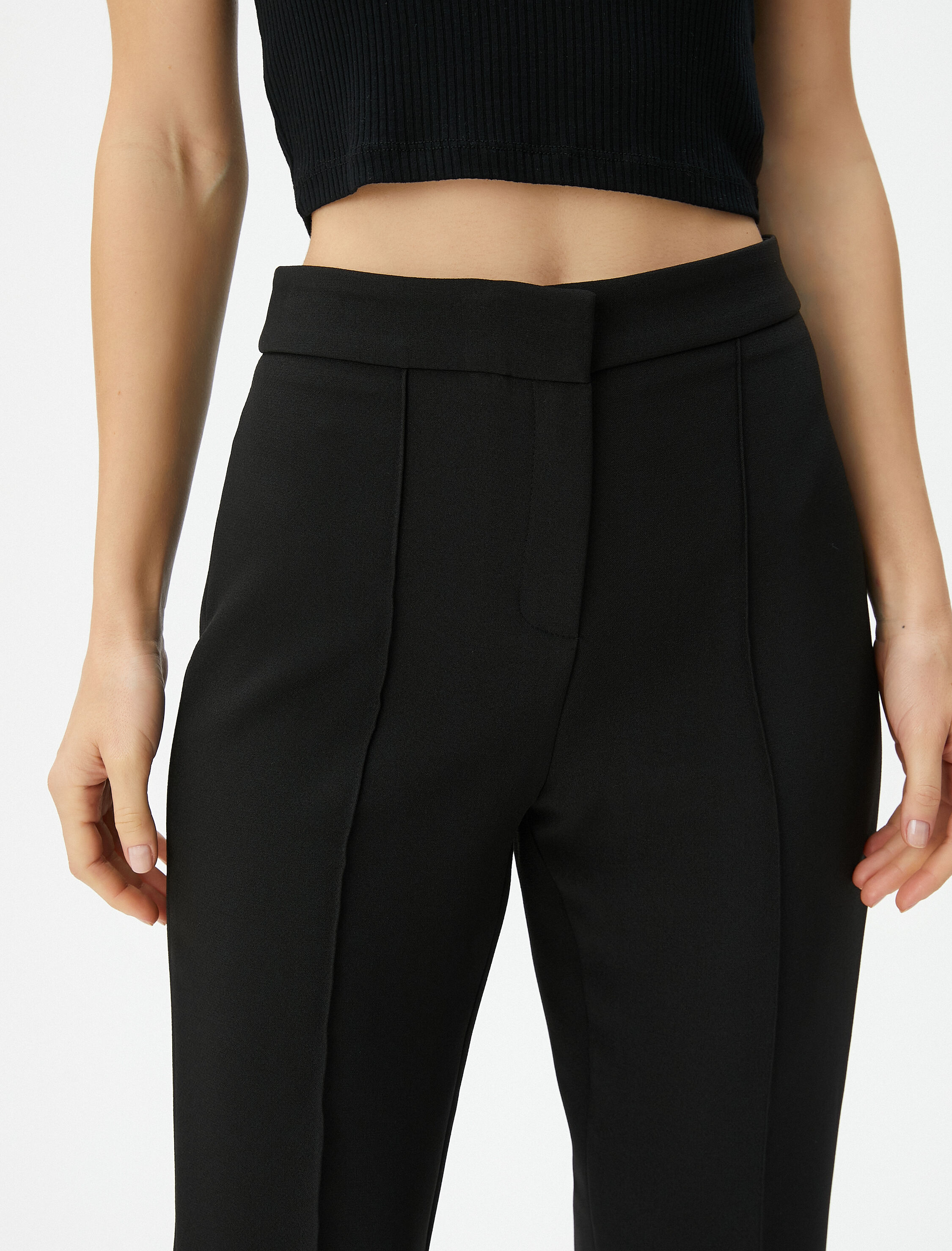   Kumaş Culotte Pantolon Yüksek Bel Nervürlü