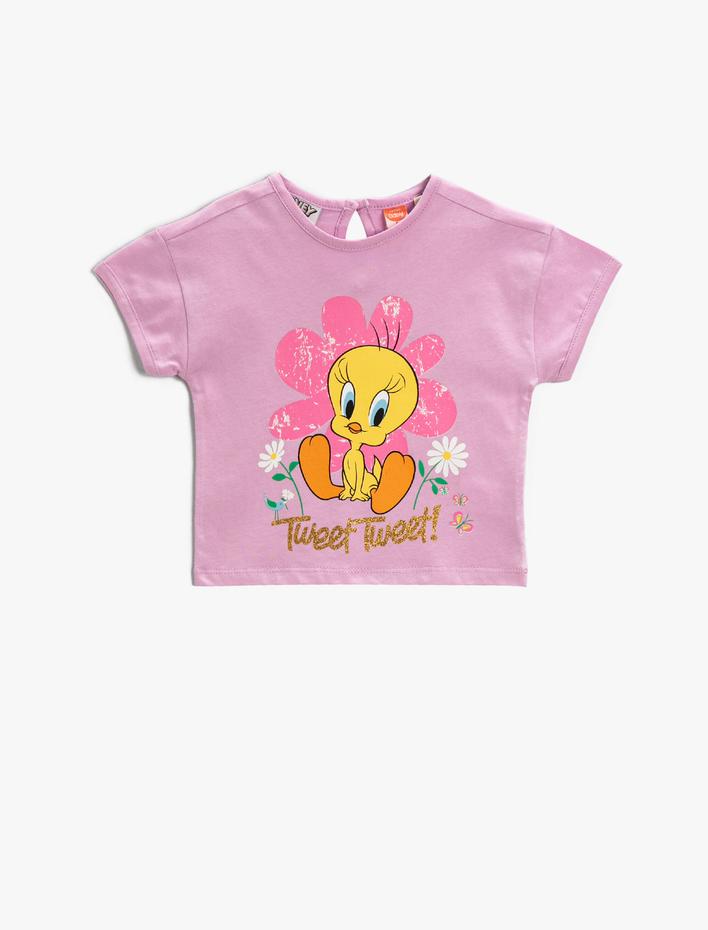 Kız Bebek Tweety Baskılı Tişört Kısa Kollu Lisanslı Pamuklu