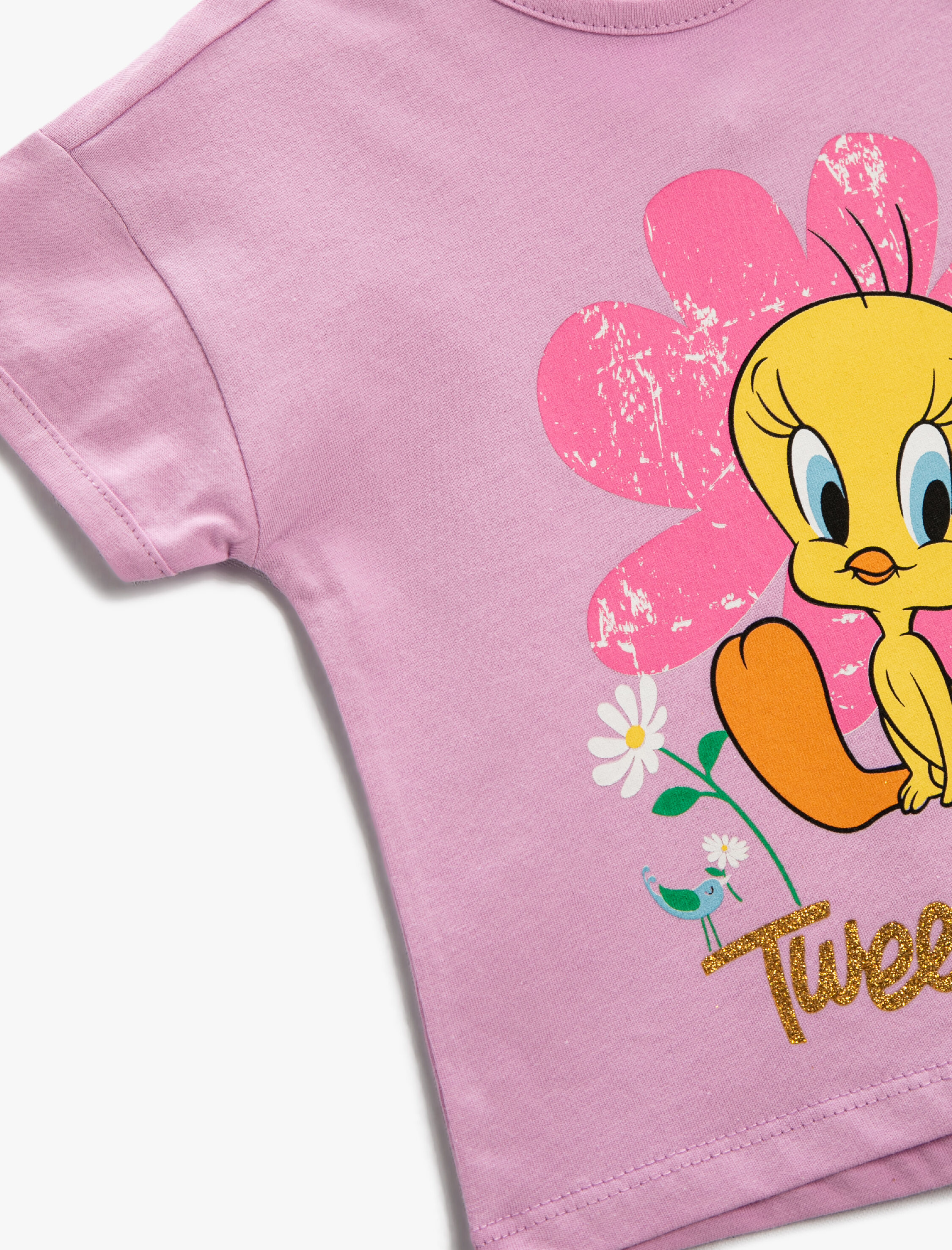  Kız Bebek Tweety Baskılı Tişört Kısa Kollu Lisanslı Pamuklu