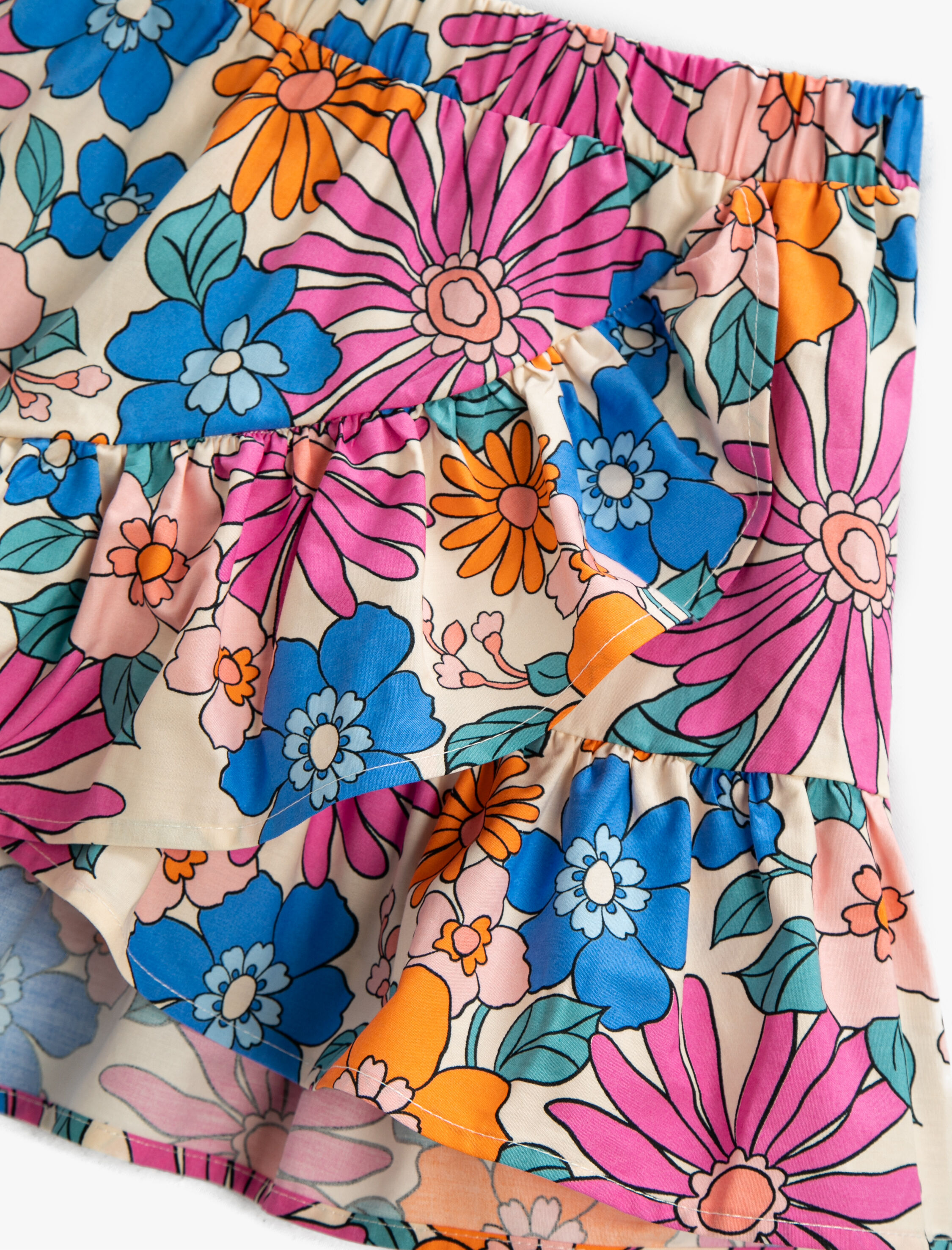  Kız Çocuk Çiçekli Etek Diz Üstü Fırfırlı Pamuklu