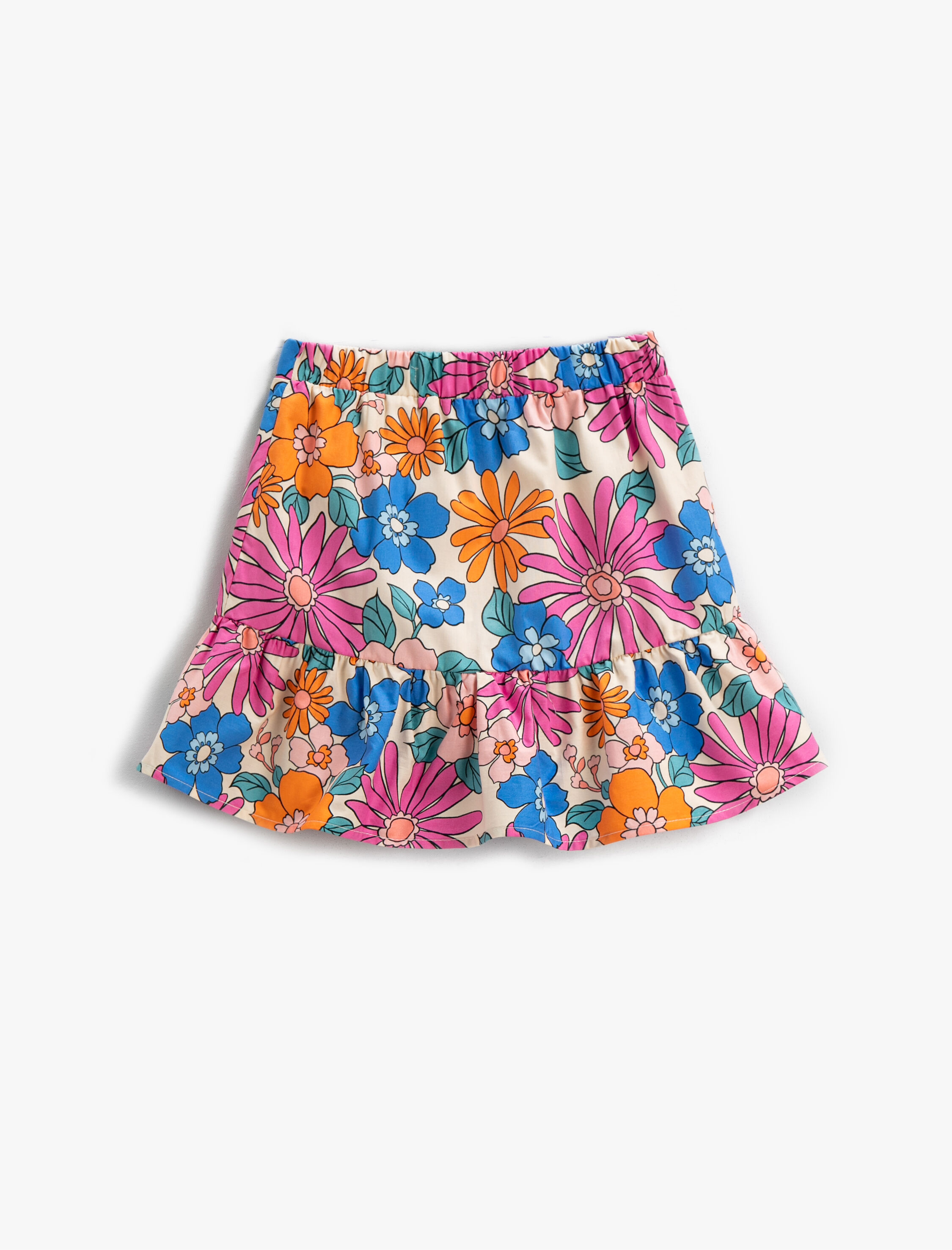  Kız Çocuk Çiçekli Etek Diz Üstü Fırfırlı Pamuklu