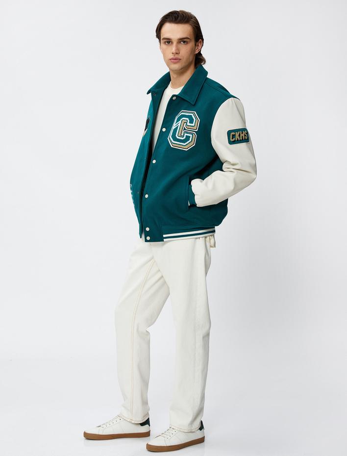  Kolej Ceket Klasik Yaka İşlemeli Cepli Çıtçıt Düğmeli