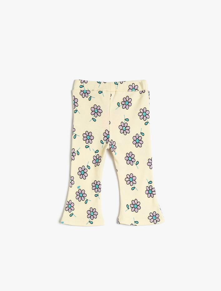 Kız Bebek İspanyol Paça Tayt Çiçekli Cep Detaylı Pamuklu