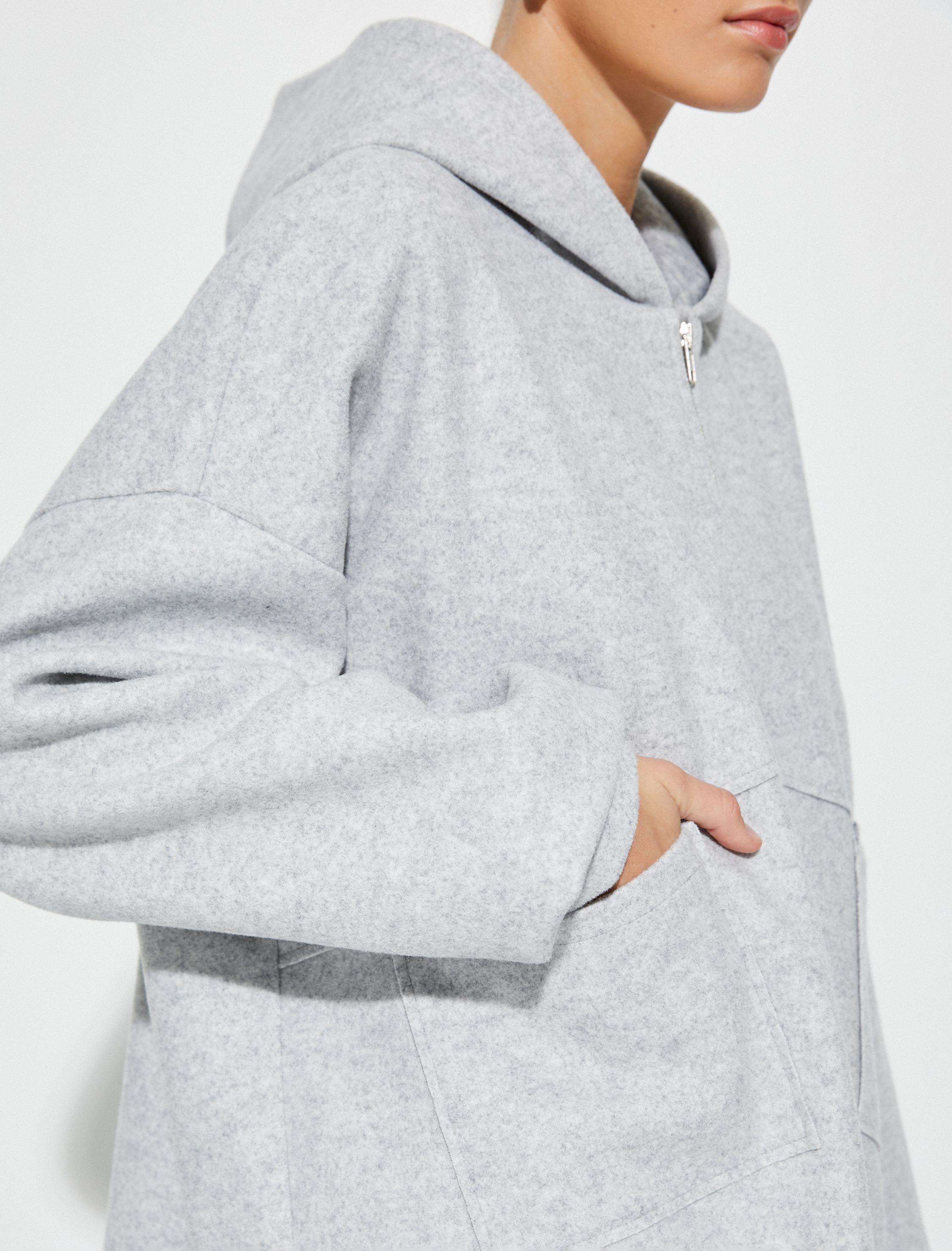   Oversize Fermuarlı Kapşonlu Hırka Cepli