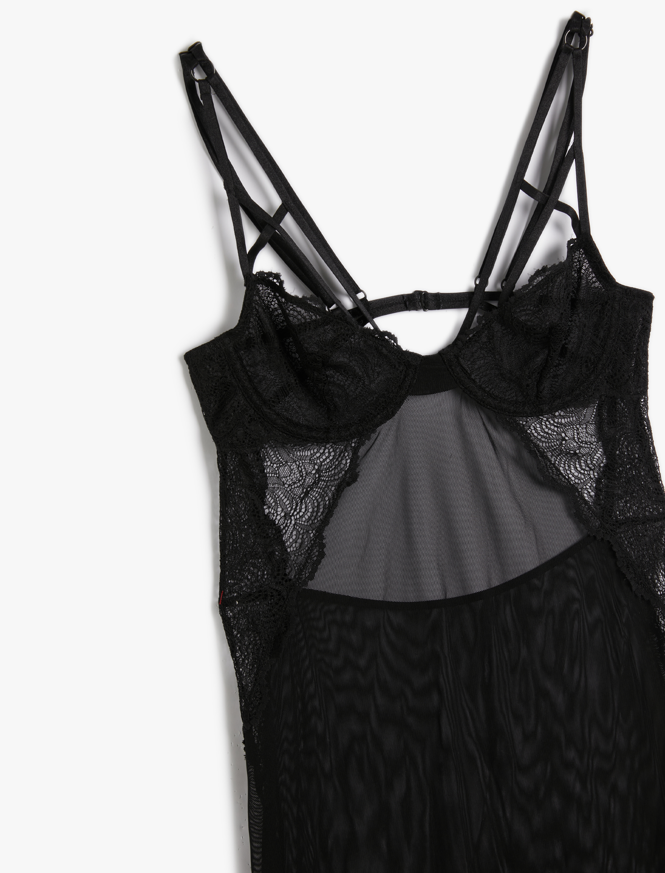   Dantelli Tül Gecelik Uzun Yırtmaçlı Biye Detaylı