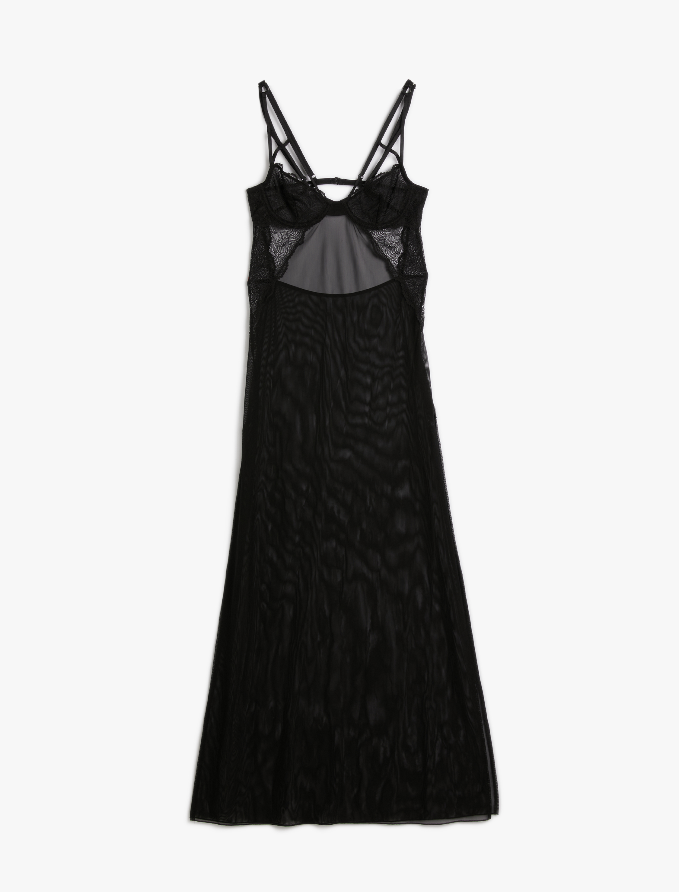   Dantelli Tül Gecelik Uzun Yırtmaçlı Biye Detaylı