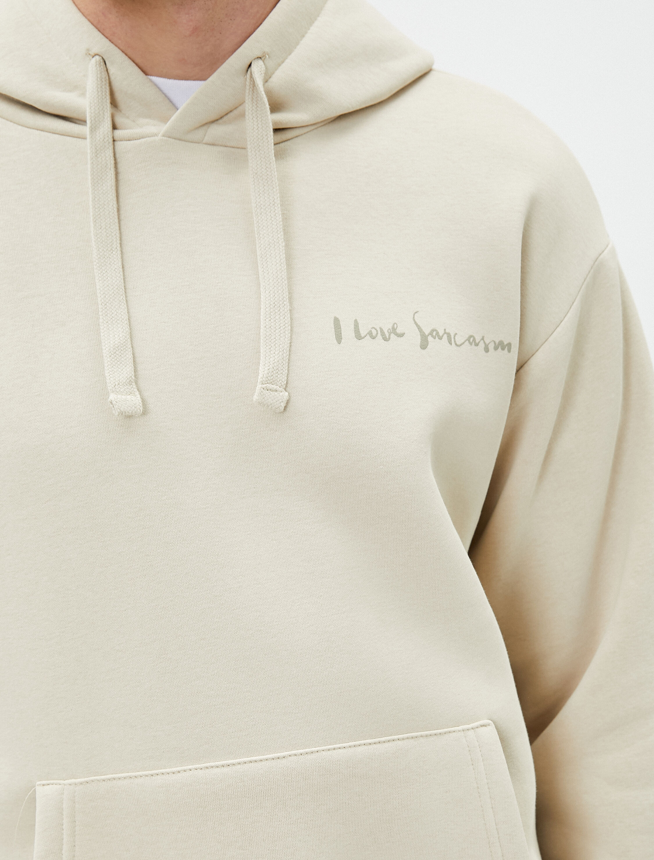   Arkası Baskılı Hoodie Oversize Sloganlı Kanguru Cep Detaylı Şardonlu