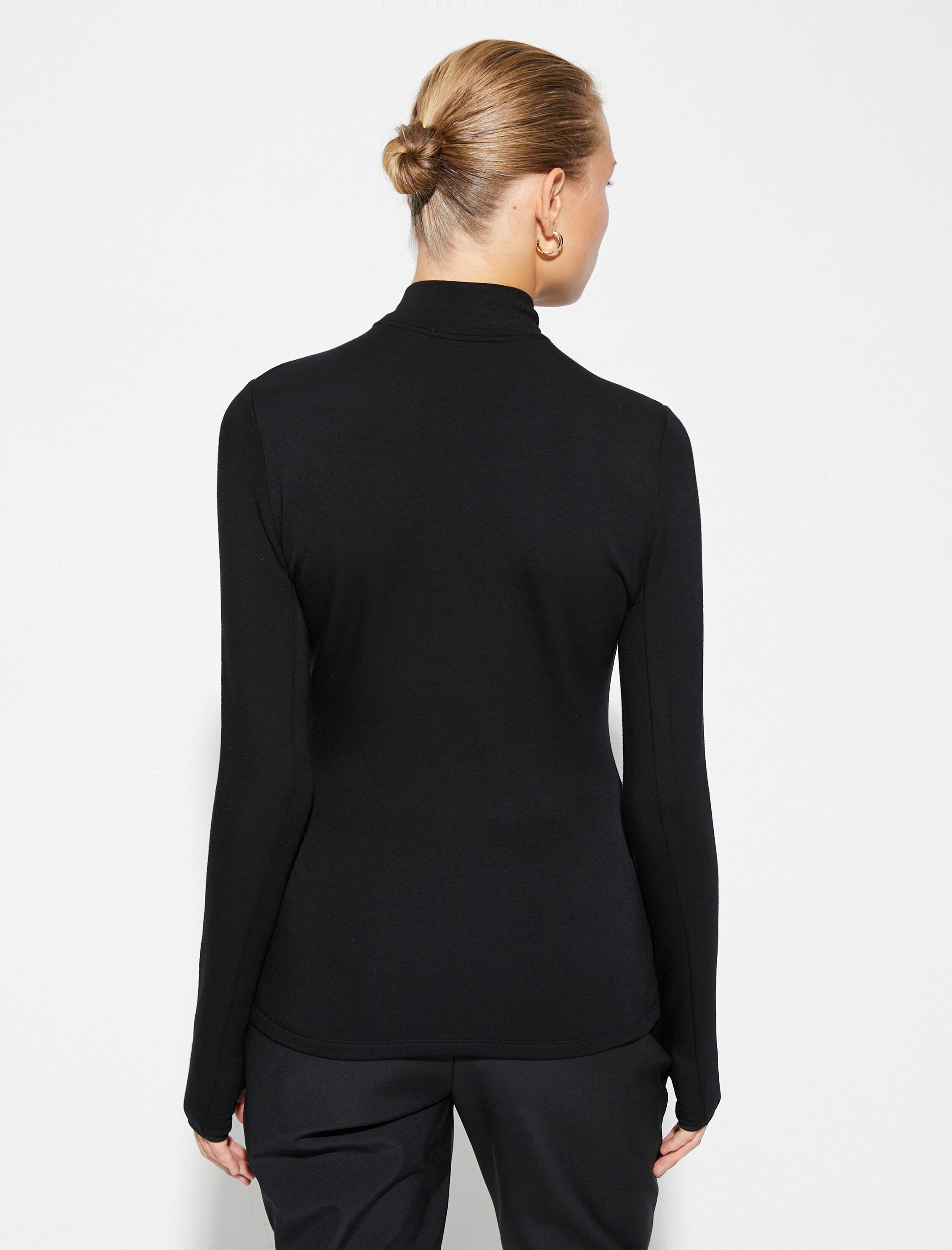   Uzun Kollu Kar Tişörtü Dik Yaka Yarım Fermuarlı