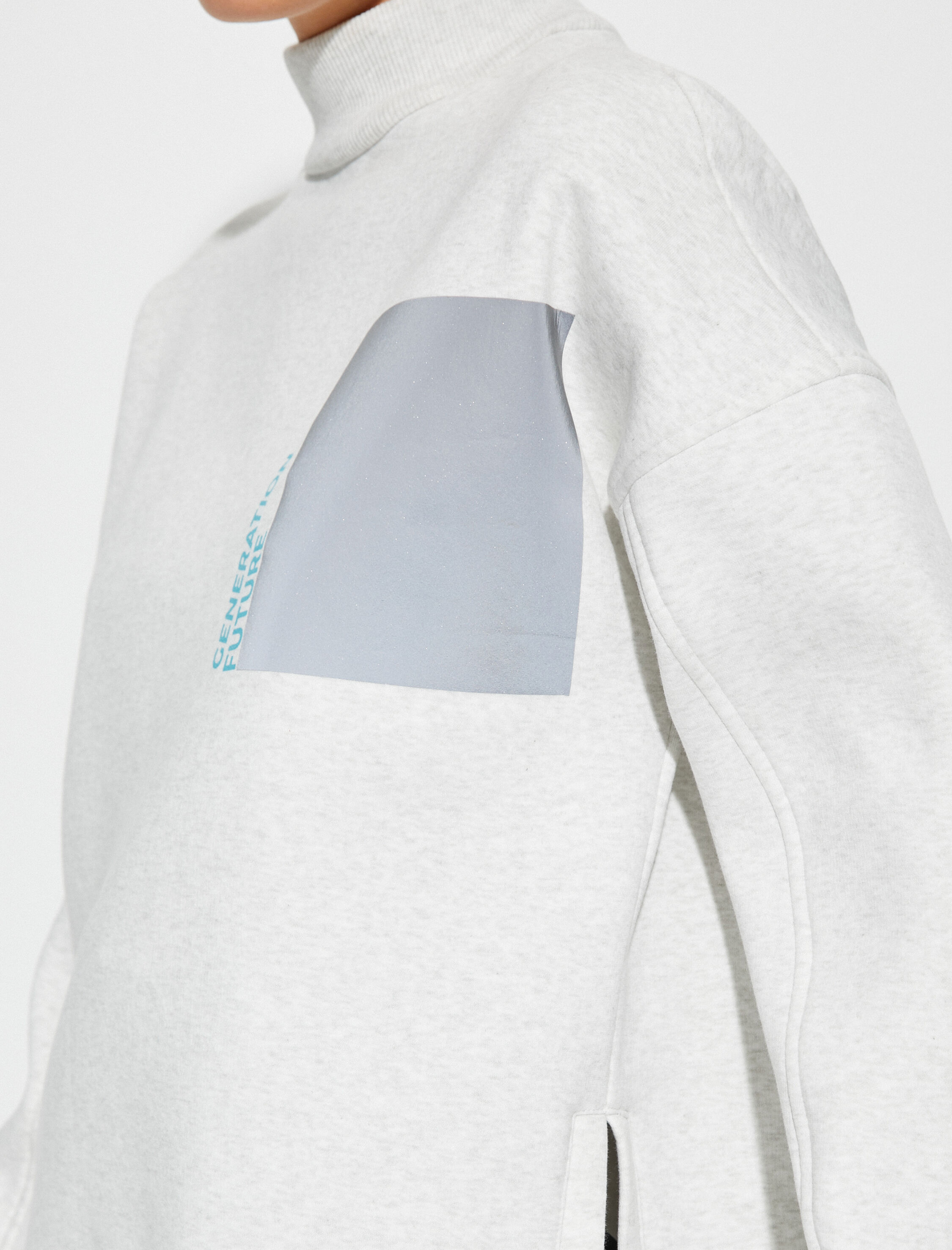   Dik Yaka Sweatshirt Baskılı Düşük Omuzlu