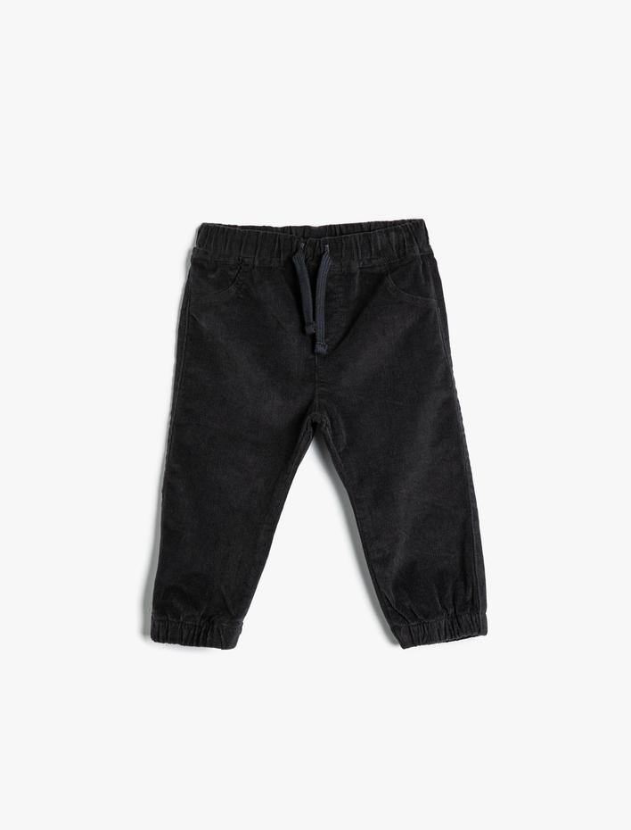 Erkek Bebek Kadife Jogger Pantolon Beli Bağlamalı Pamuklu