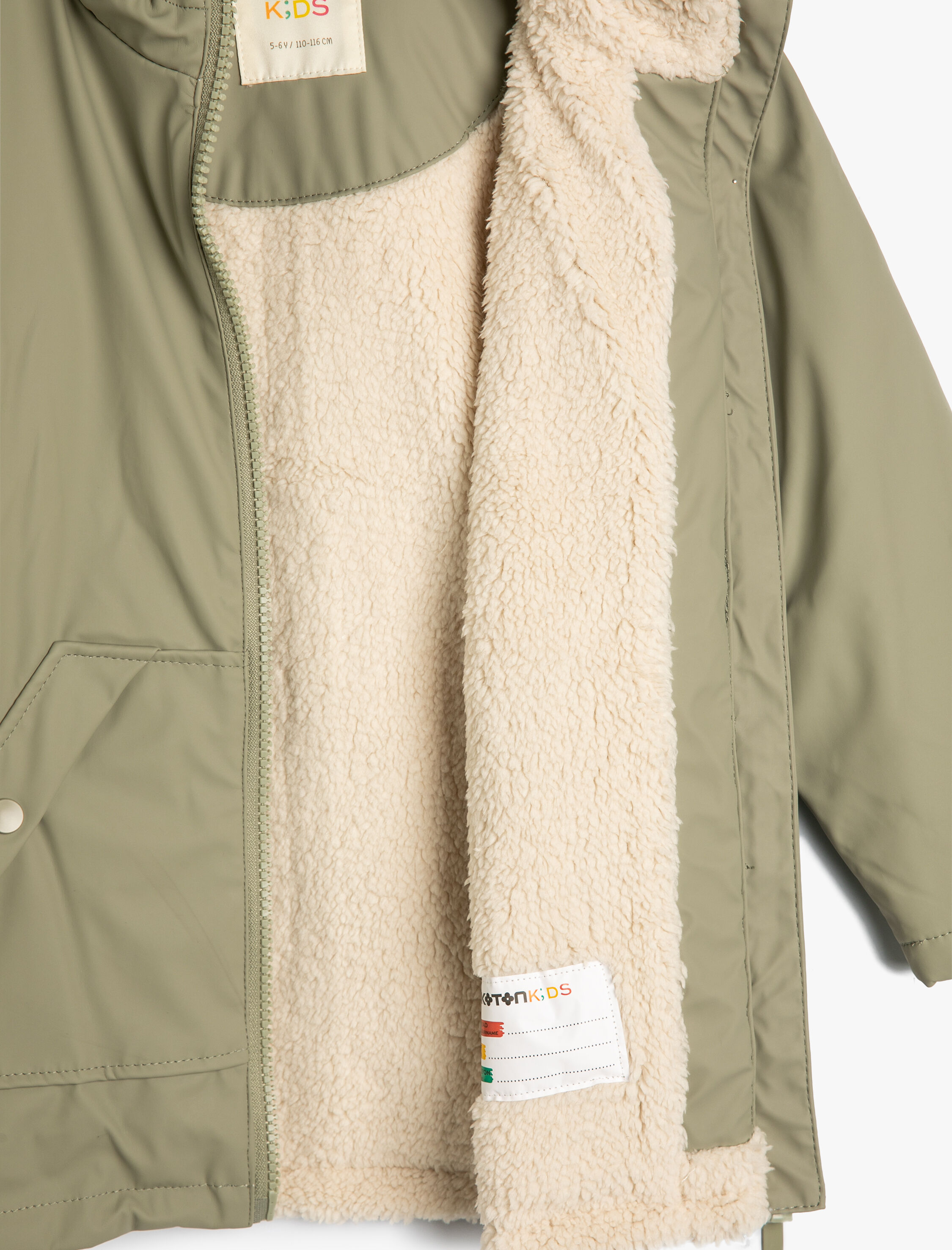  Kız Çocuk Kapşonlu Kaban Su Geçirmez  Fermuarlı Kapaklı Cepli Peluş Astarlı