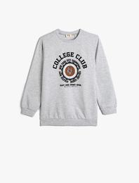 Kolej Sweatshirt Uzun Kollu Bisiklet Yaka Şardonlu