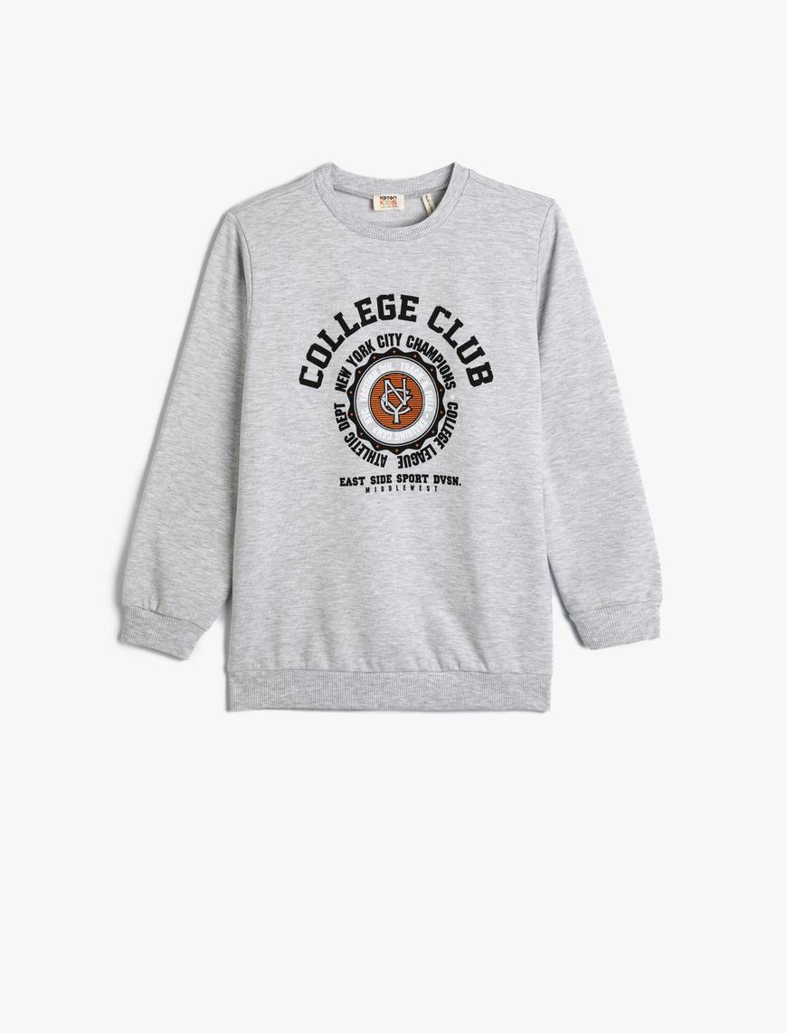  Erkek Çocuk Kolej Sweatshirt Uzun Kollu Bisiklet Yaka Şardonlu