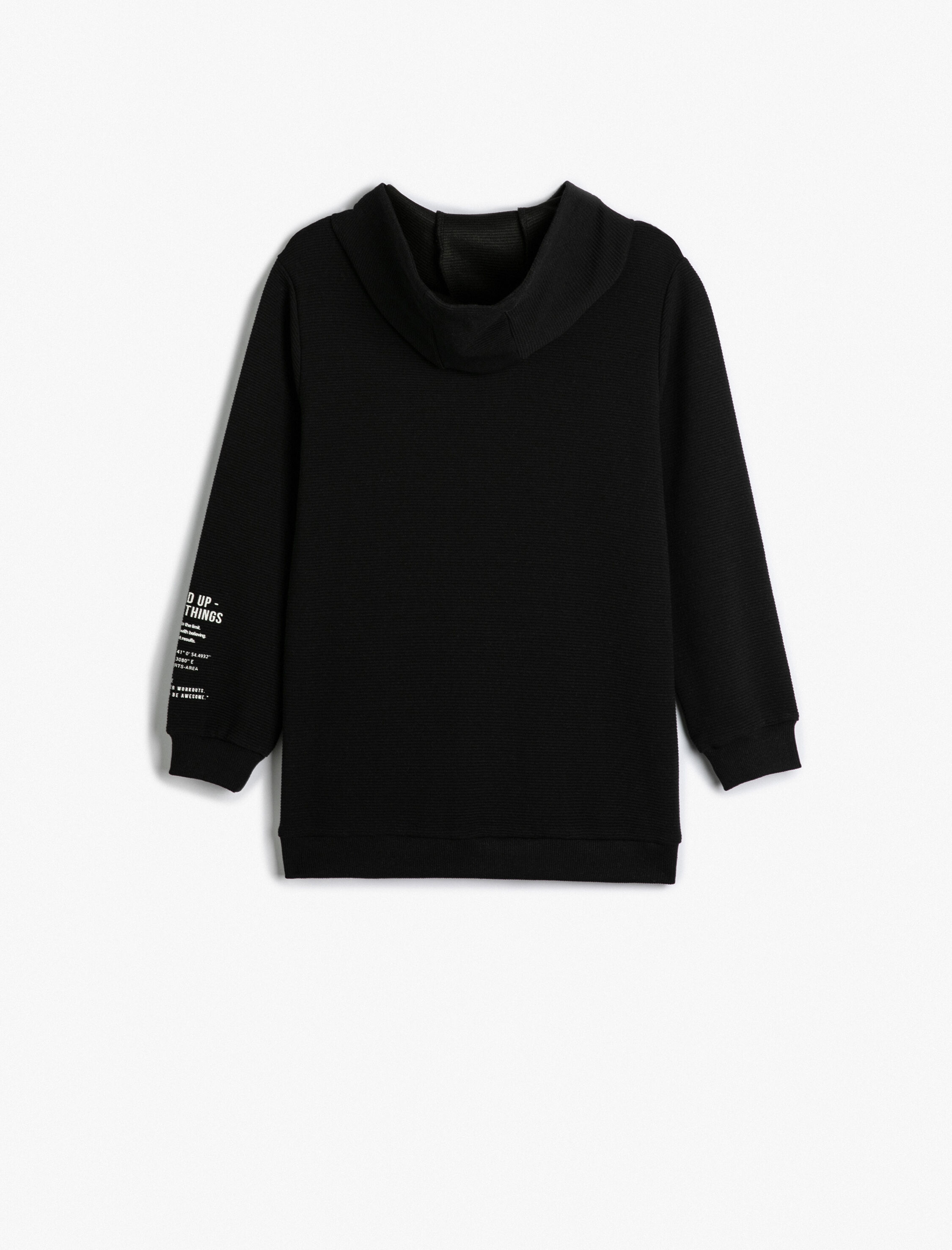  Erkek Çocuk Basic Kapşonlu Sweatshirt Fermuarlı Kanguru Cepli Baskı Detaylı