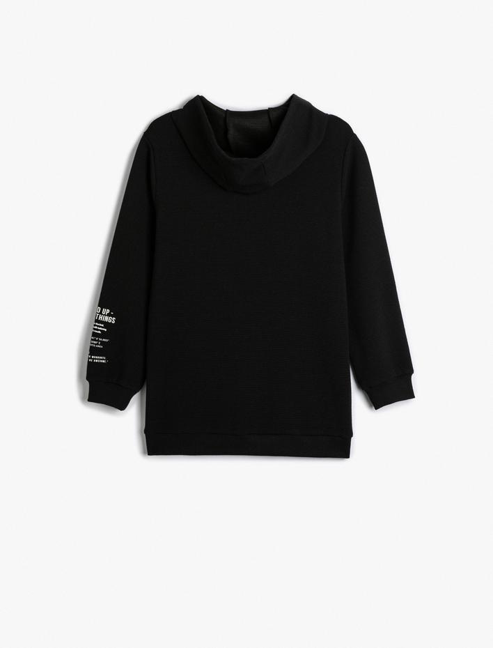 Erkek Çocuk Basic Kapşonlu Sweatshirt Fermuarlı Kanguru Cepli Baskı Detaylı