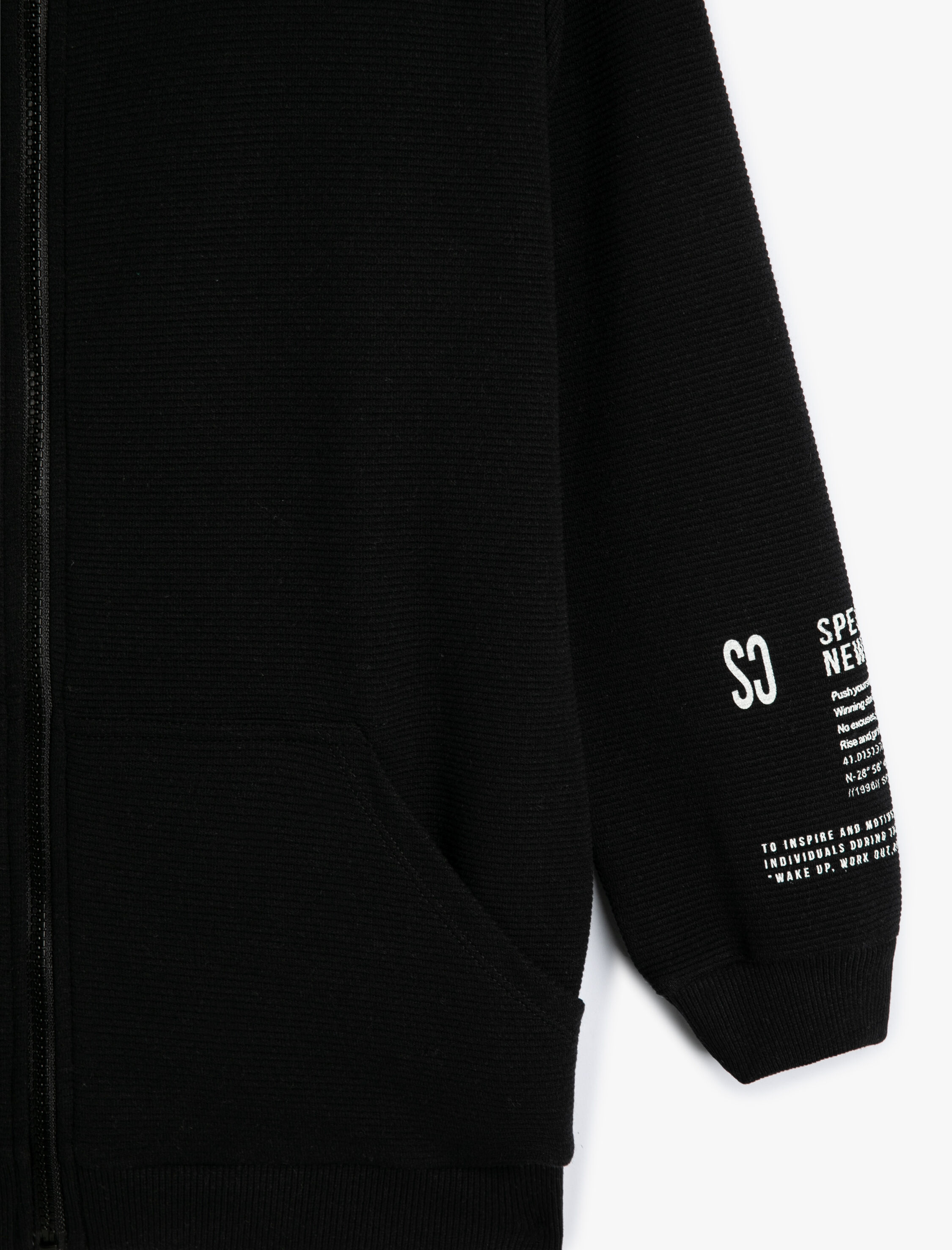  Erkek Çocuk Basic Kapşonlu Sweatshirt Fermuarlı Kanguru Cepli Baskı Detaylı