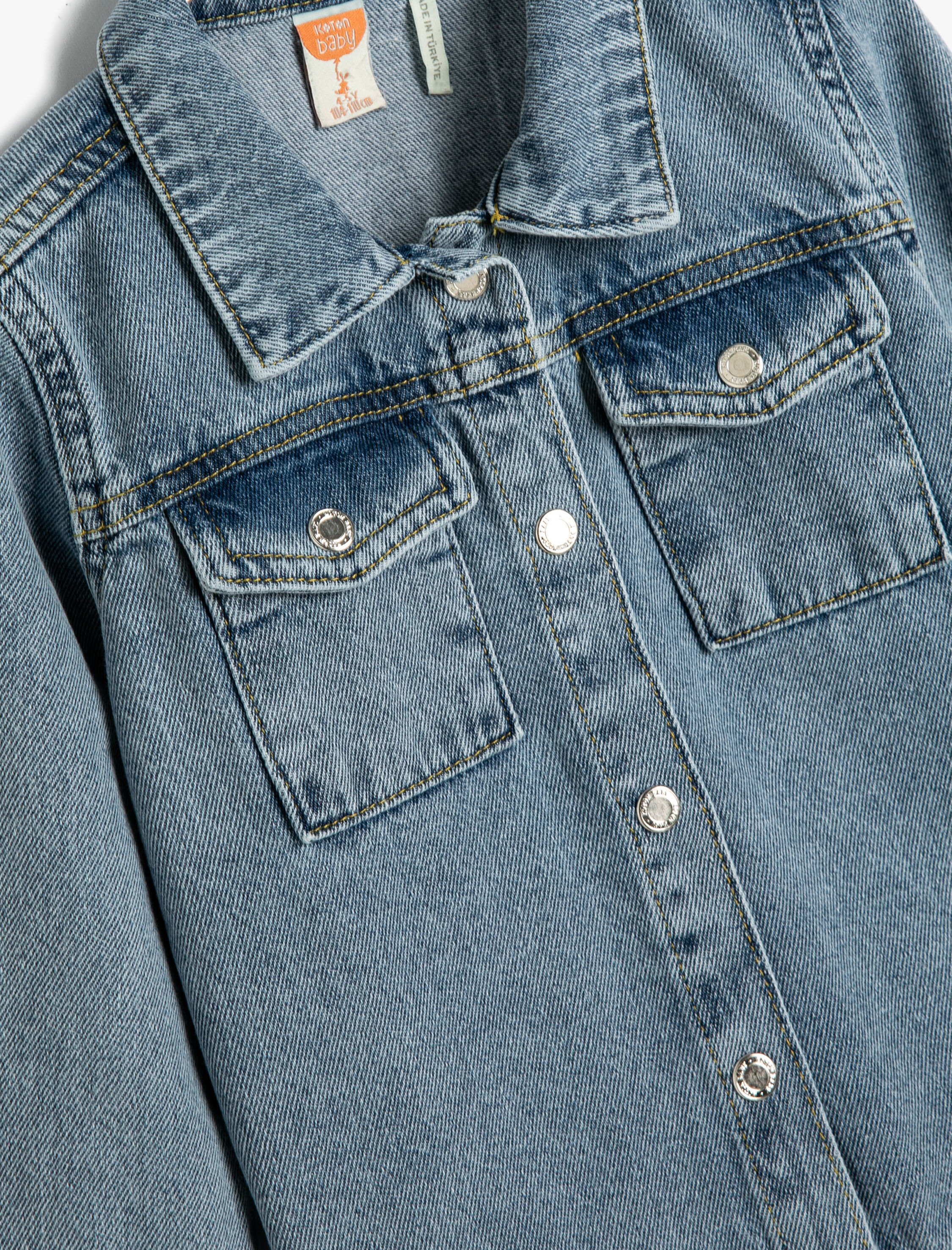 Erkek Bebek Kot Ceket Uzun Kollu Kapaklı Ön Cepli Pamuklu